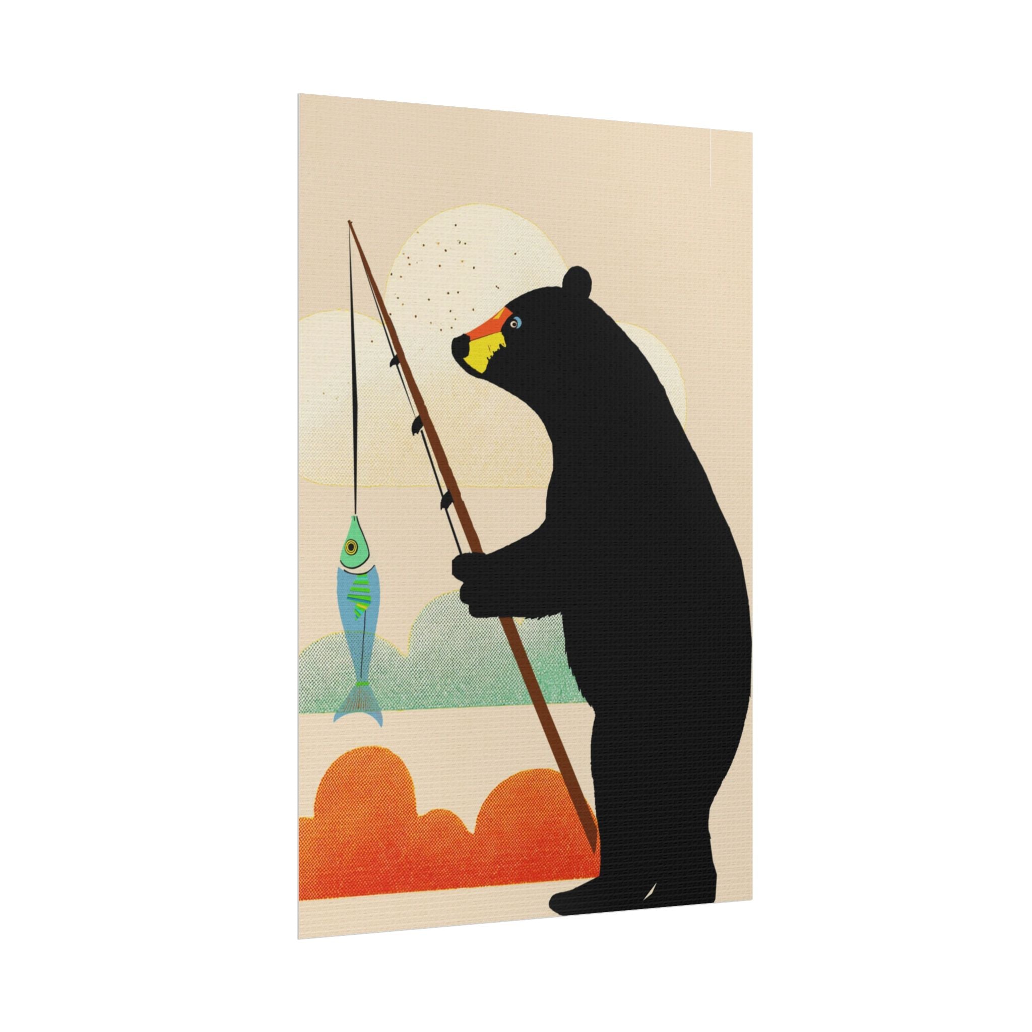 Fishing Bear with Catch Art Print Rolled Poster | Fishing, Bears
