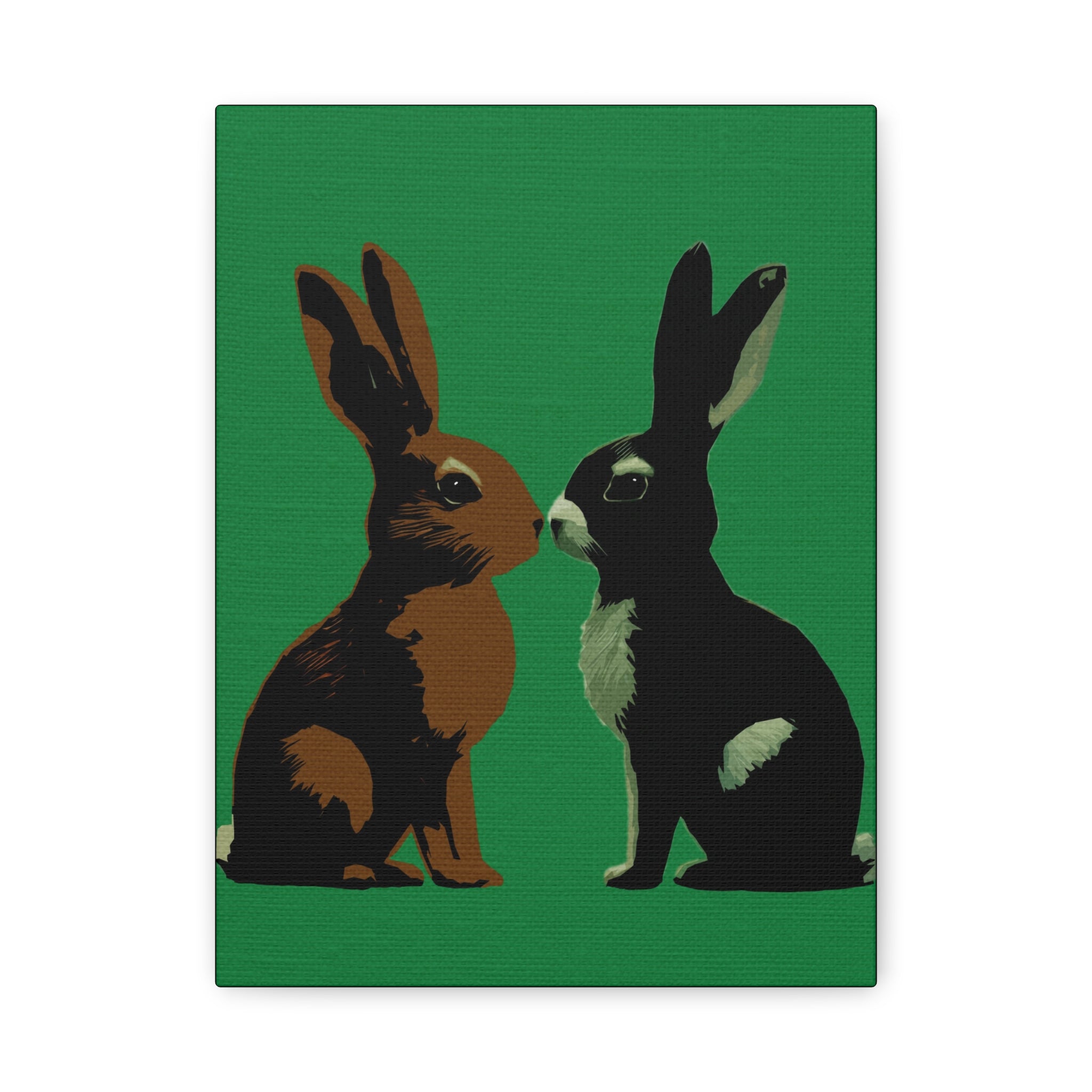 Midwest Modern Kissing Bunnies Print - Matte Canvas, Stretched, 1.25" -  home decor, wall art, nature, bunny, rabbit, love