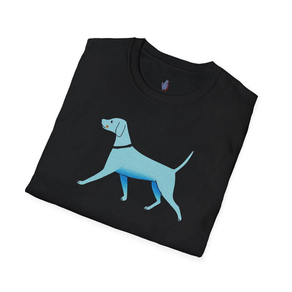 Midwest Modern Walking Blue Dog - 100% Cotton Graphic Tee - animal lovers, dogs, canines, blue