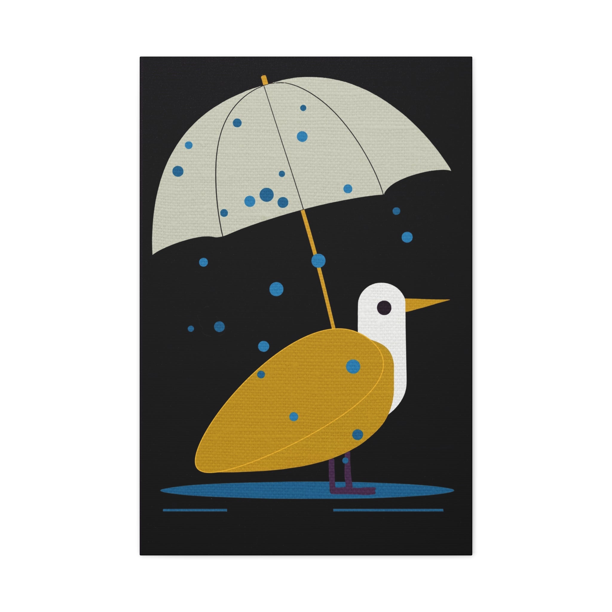 Midwest Modern Rainy Day Bird Print - Matte Canvas, Stretched, 1.25" - wall decor, fun art, modern, simple, graphic, bird, rain, umbrella