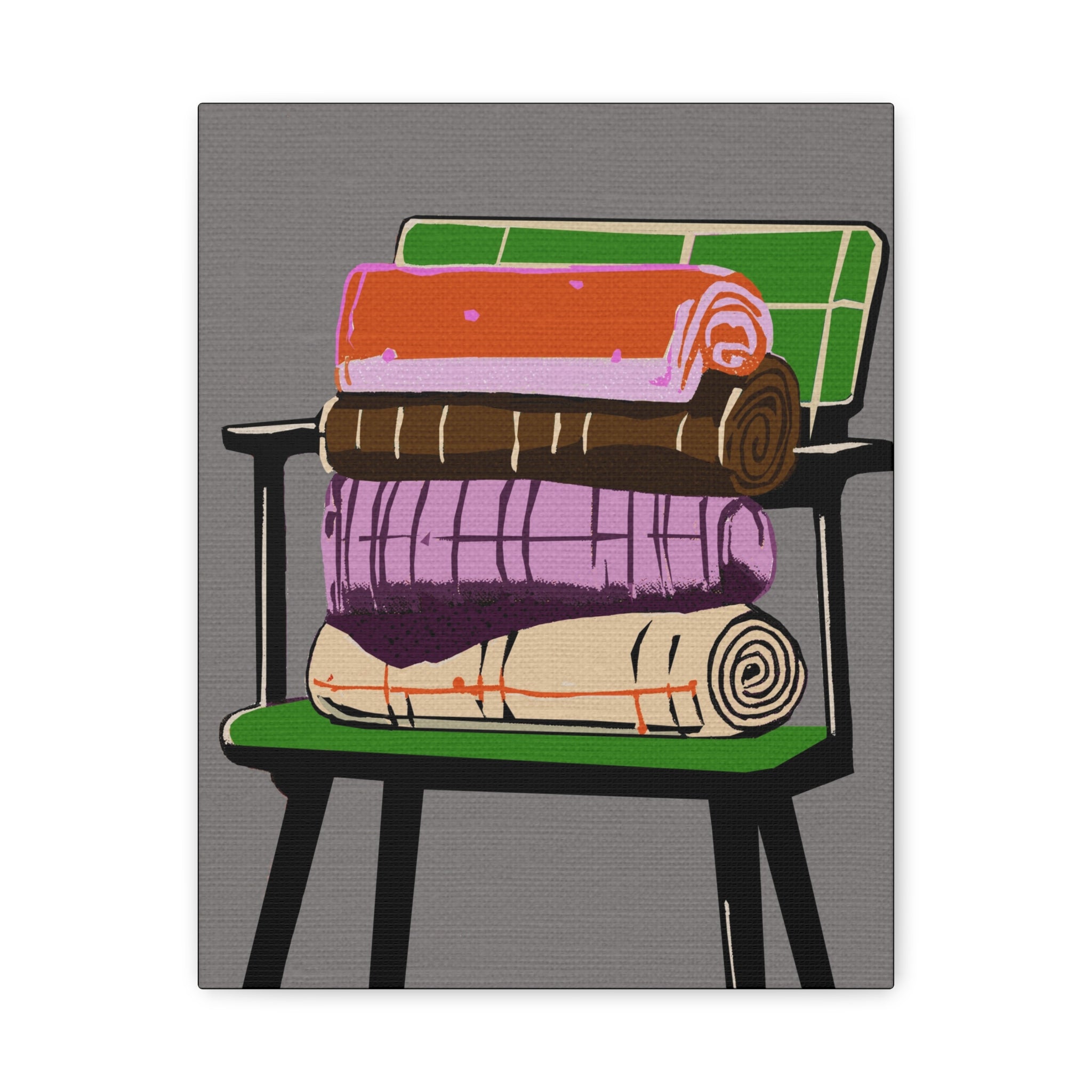 Modern MCM Green Chair Art Print - Matte Canvas, Stretched, 1.25" -  home decor, wall art, mod chair, blankets