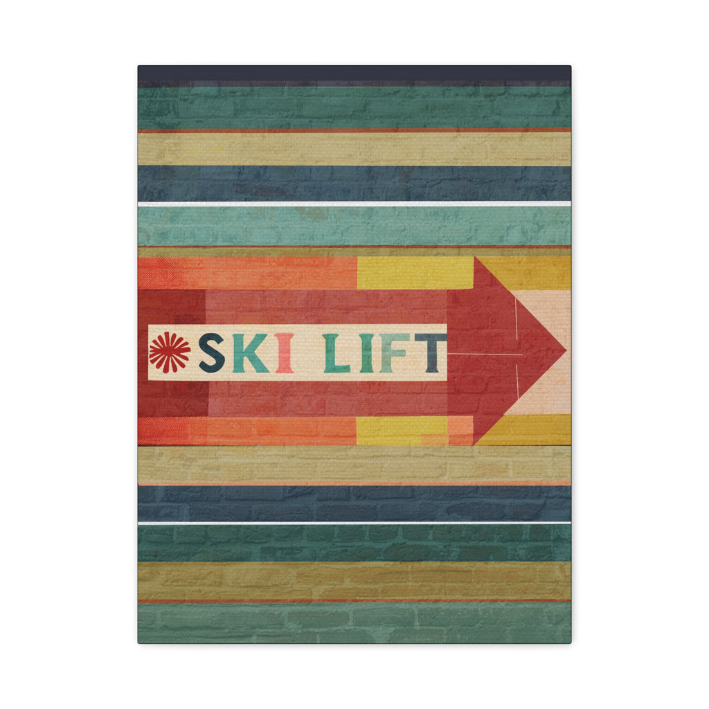Midwest Mod Seasonal Winter Art Print Ski Lift Sign - Matte Canvas, Stretched, 1.25"
