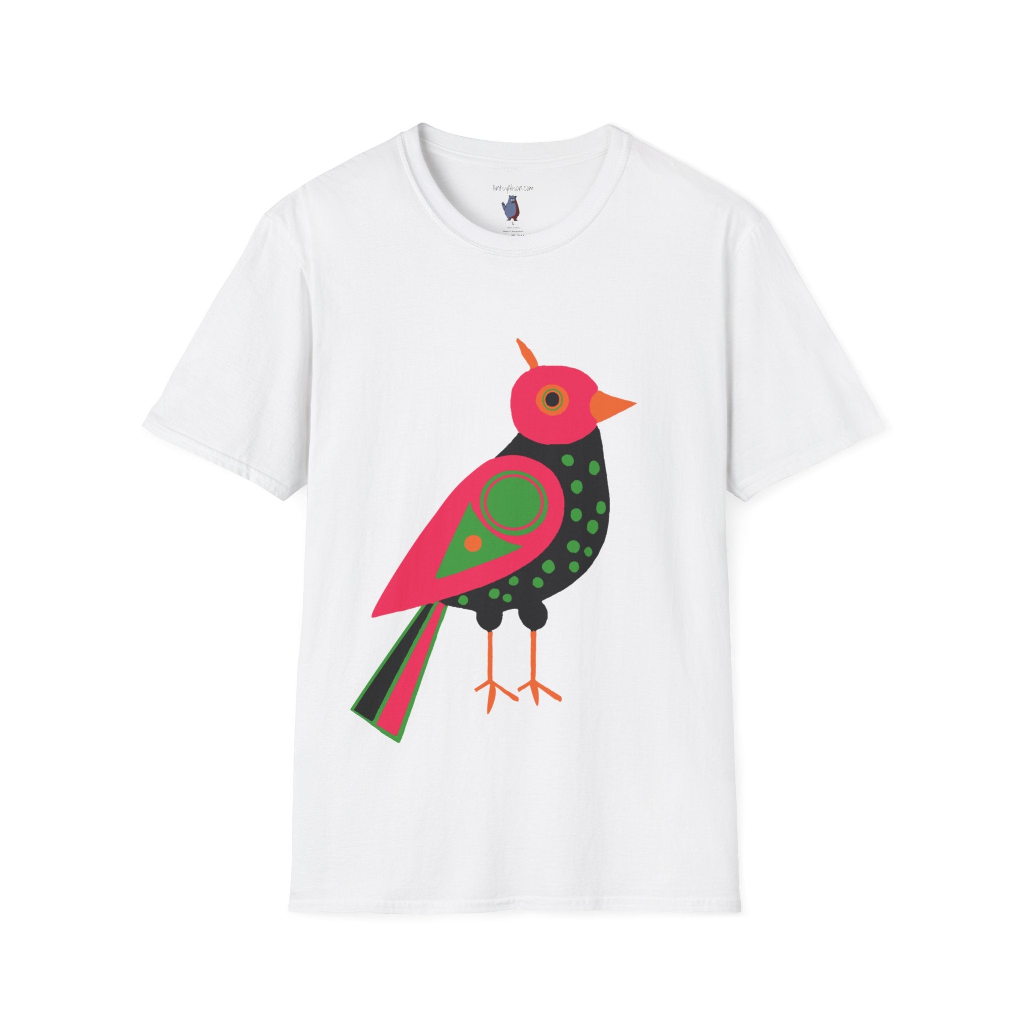 Midwest Modern Serious Pink & Black Bird Art Tee - 100% Cotton T-Shirt