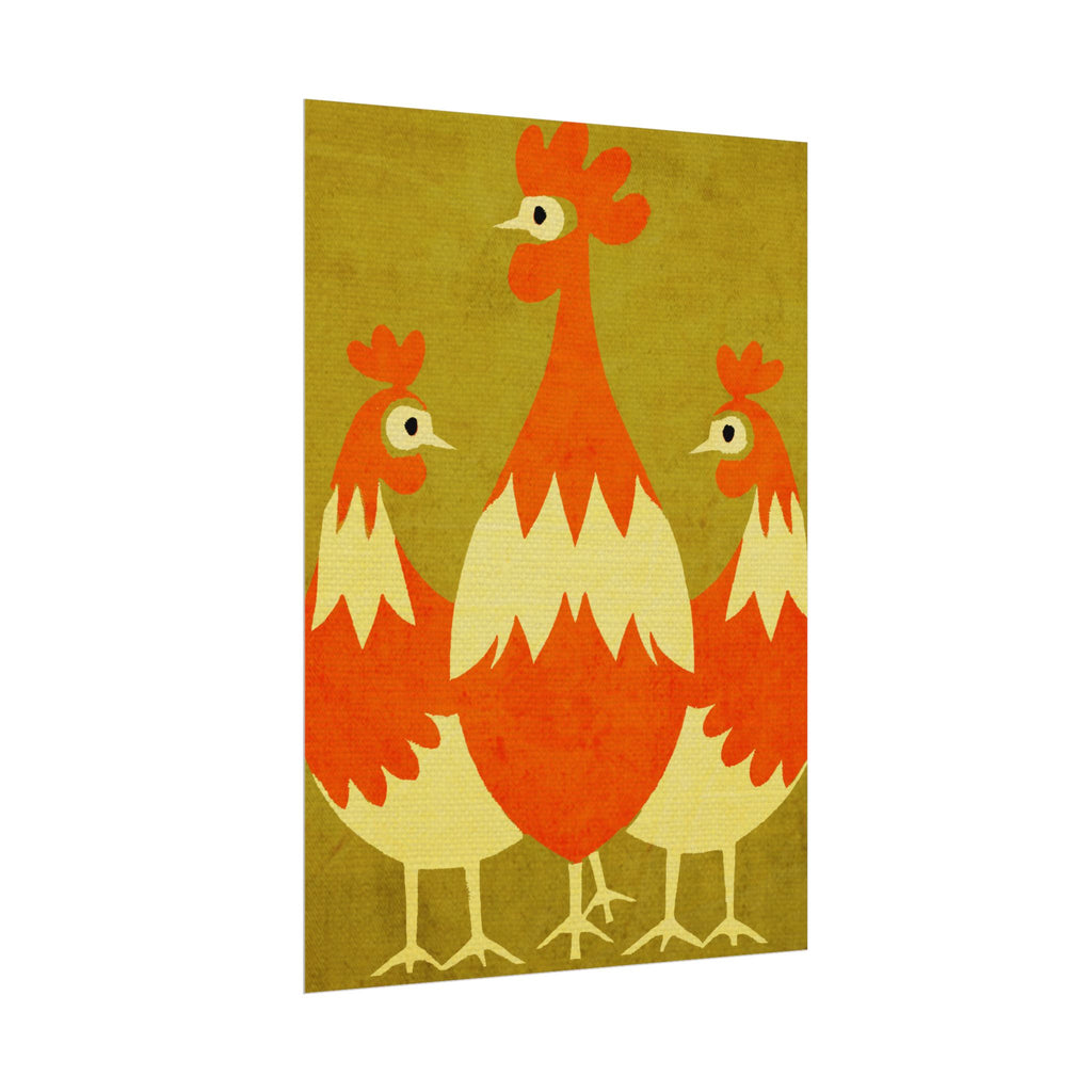 Midwest Modern Pop Art Chicken Trio Print Rolled Poster | Farmhouse Wall Art, Rustic Decor, Animal Print, Kitchen Decor, Gift For Chicken Lovers