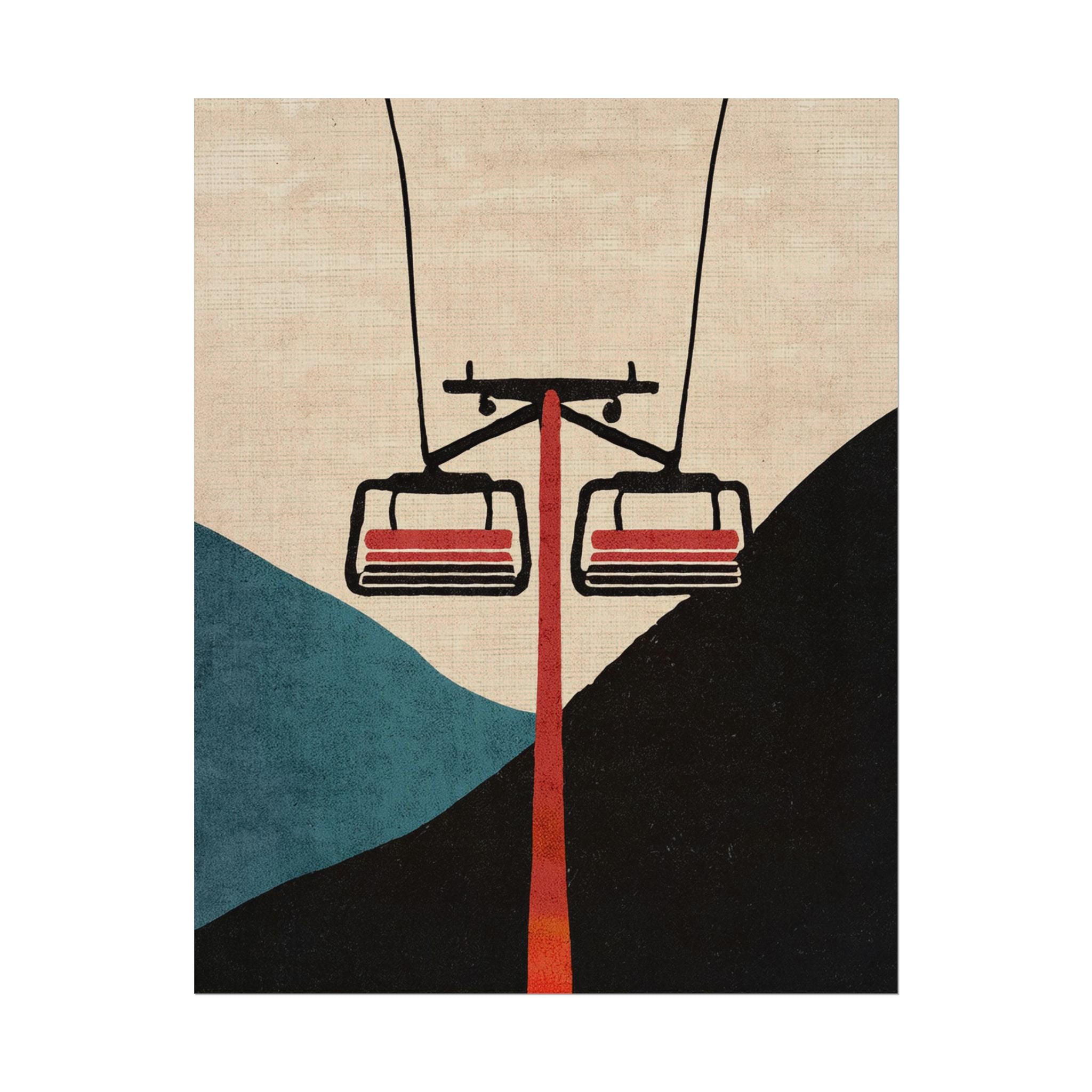 Midwest Mod Minimal Ski Lift Poster, Rolled Poster -  Ski, Ski Lift, Mountains, Snow, Winter, Sports