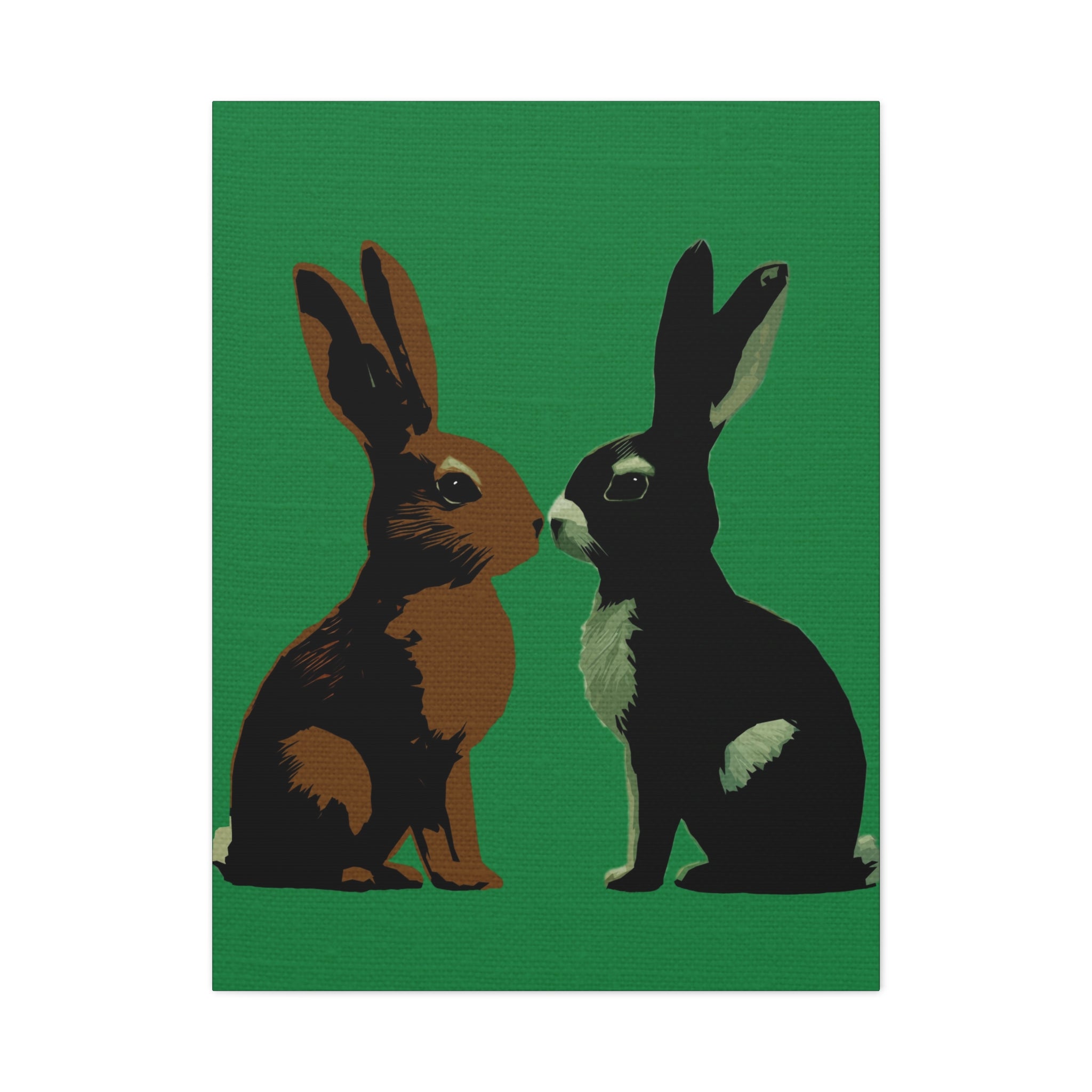Midwest Modern Kissing Bunnies Print - Matte Canvas, Stretched, 1.25" -  home decor, wall art, nature, bunny, rabbit, love