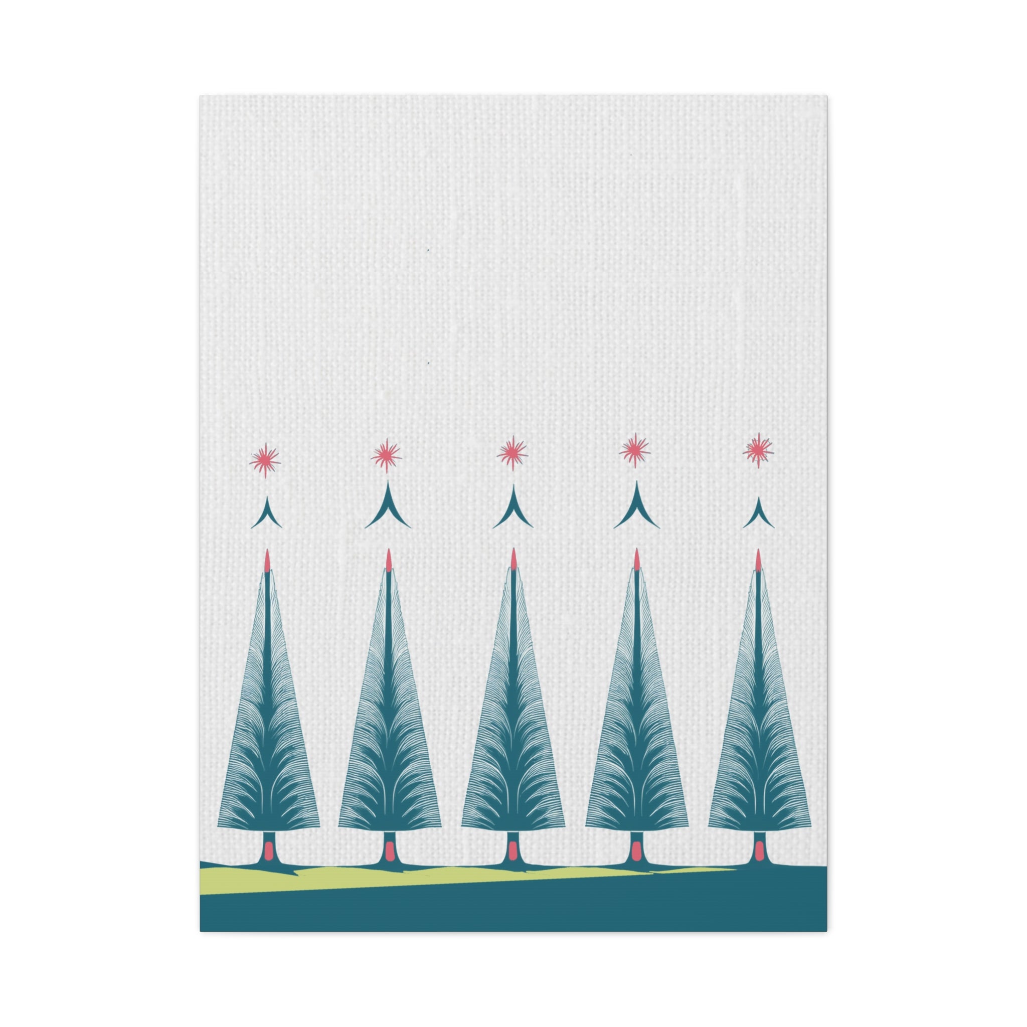 Midwest Mod Holiday Five Folk Trees Print- Matte Canvas, Stretched, 1.25", holiday decor, Christmas, Trees, Whimsical, Scandi, Folk