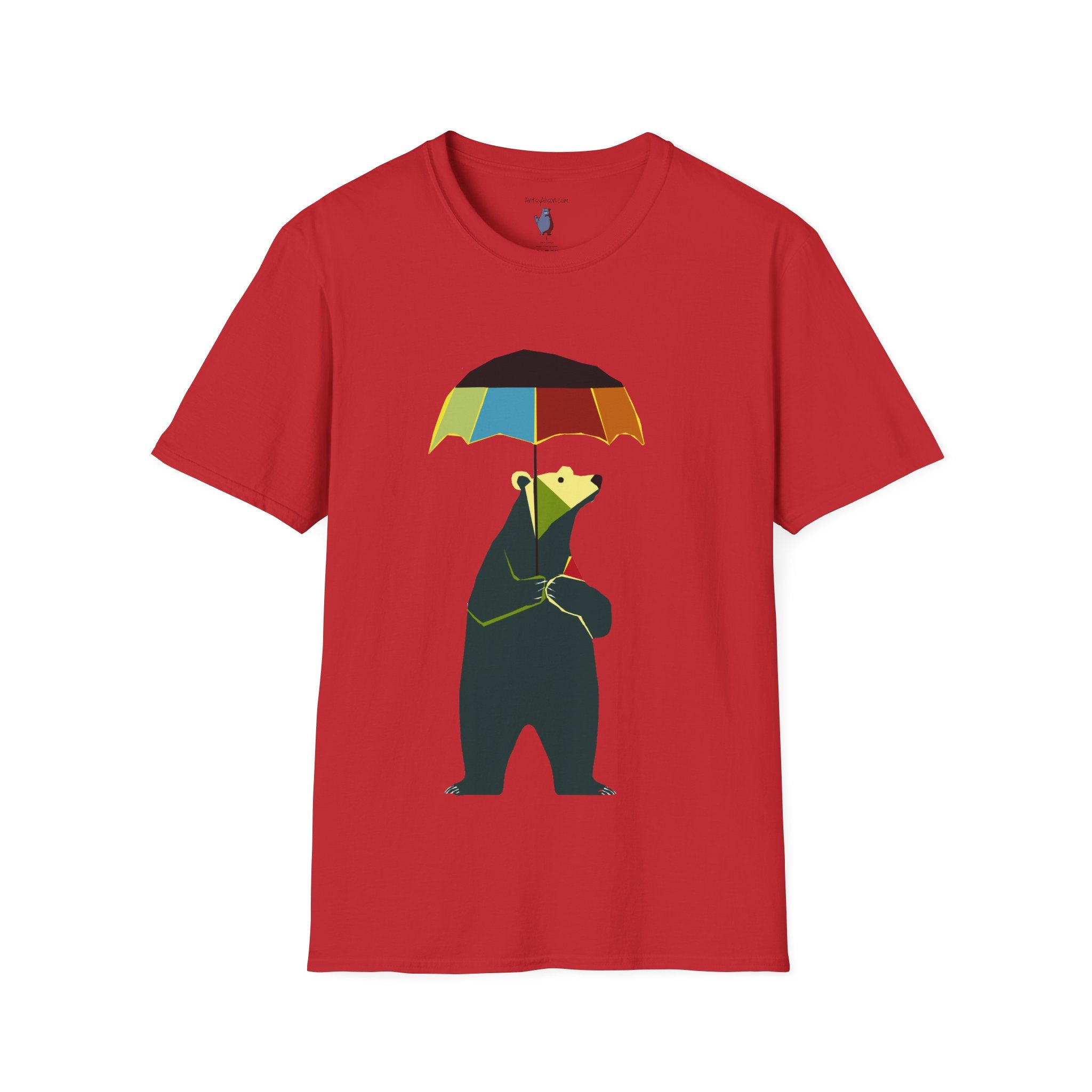 Modern Bear with Umbrella  - 100% Cotton T-Shirt