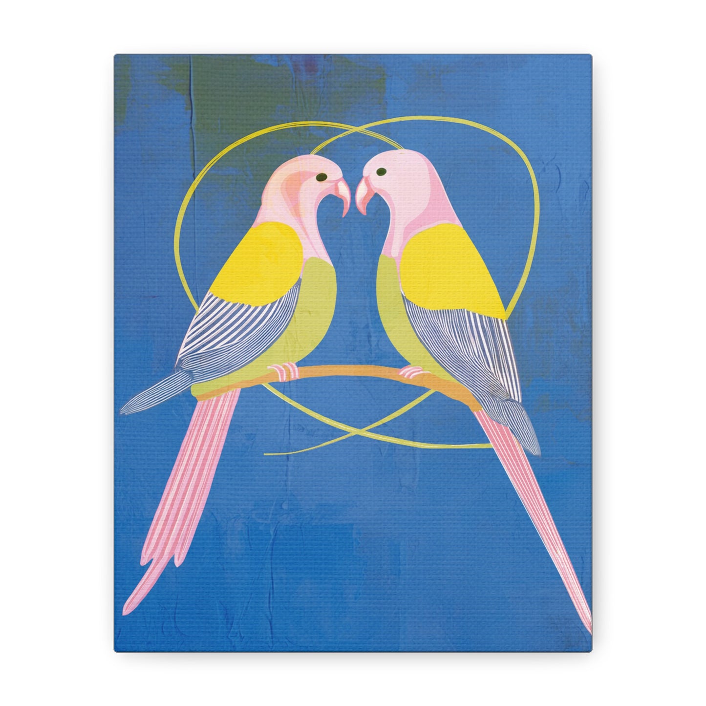 Midwest Mod Lovebirds in Blue Art Print  - Matte Canvas, Stretched, 1.25"