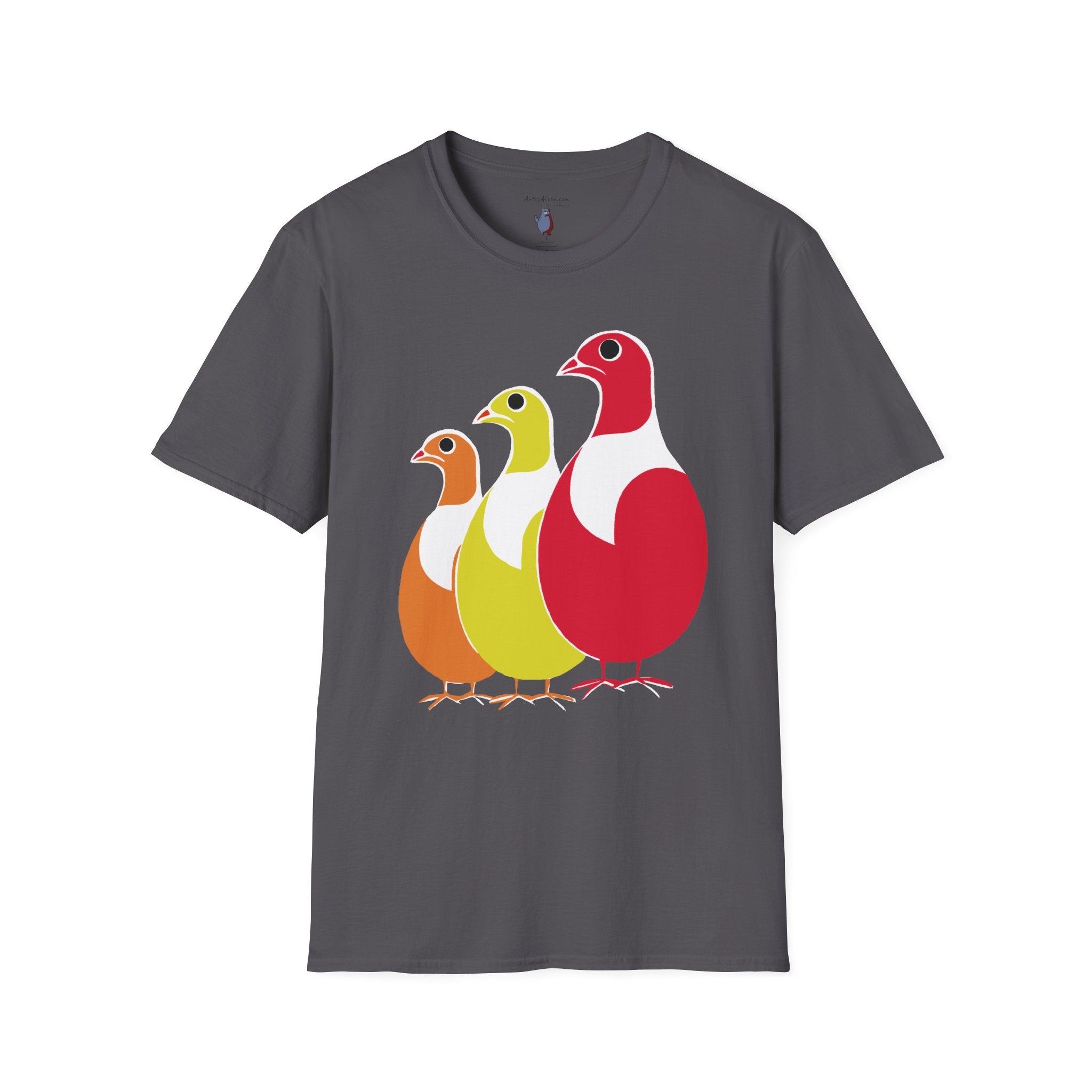 Midwest Modern Pop Art Partridge Trio in Reds - 100% Cotton Graphic Tee - animal lovers, cute, partridge, bird