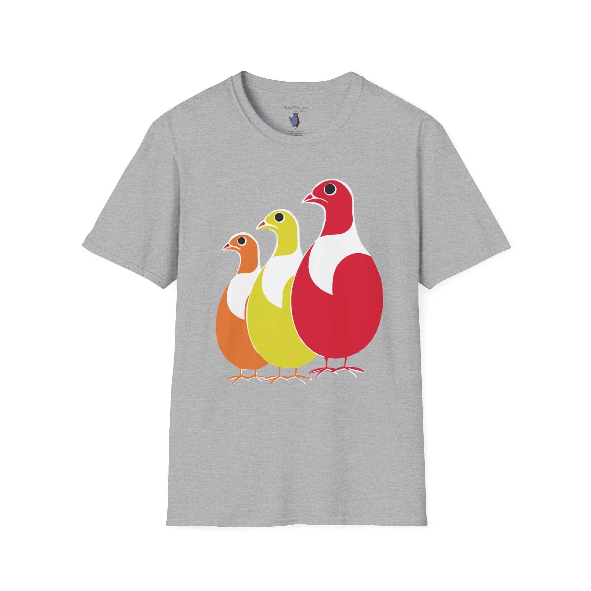 Midwest Modern Pop Art Partridge Trio in Reds - 100% Cotton Graphic Tee - animal lovers, cute, partridge, bird