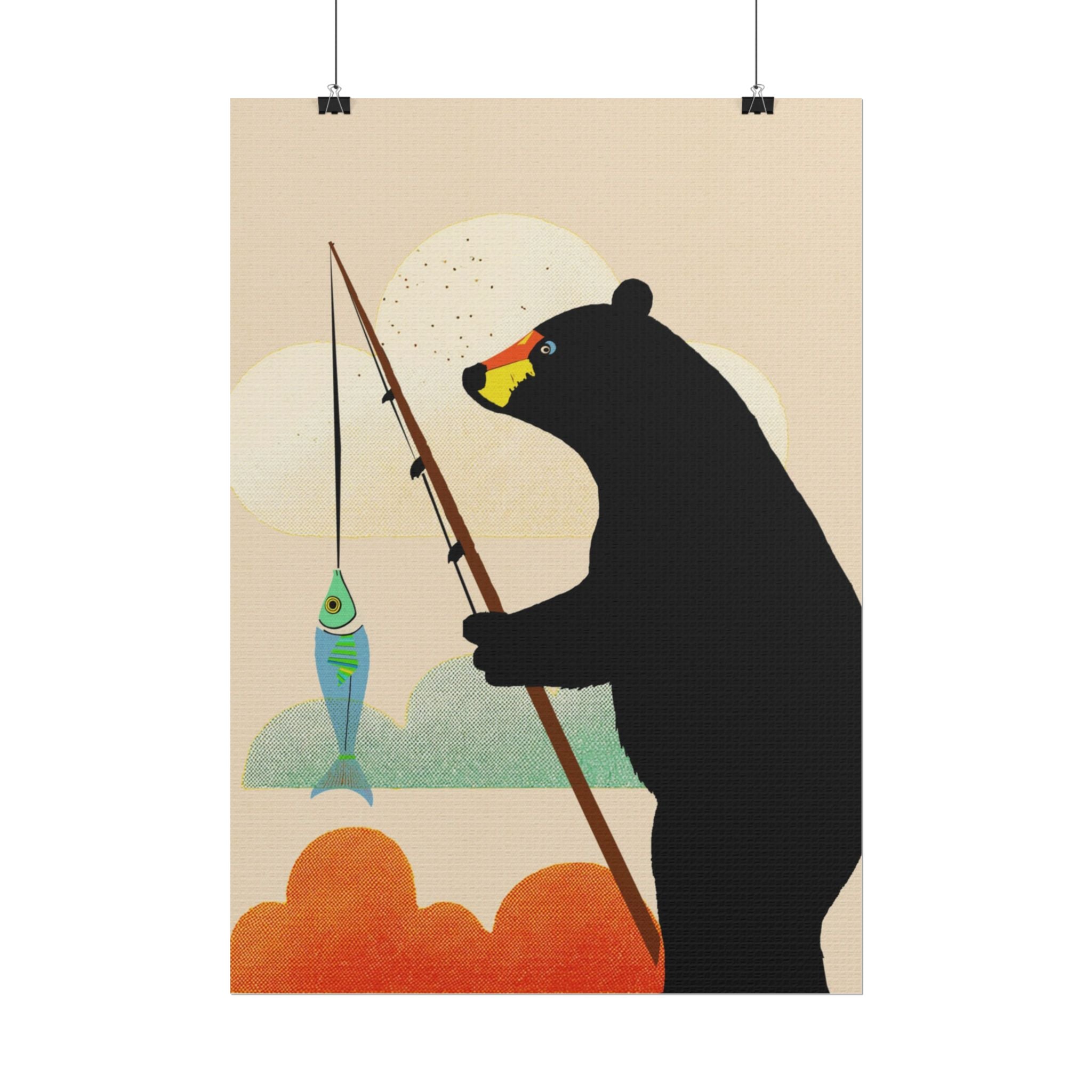 Fishing Bear with Catch Art Print Rolled Poster | Fishing, Bears