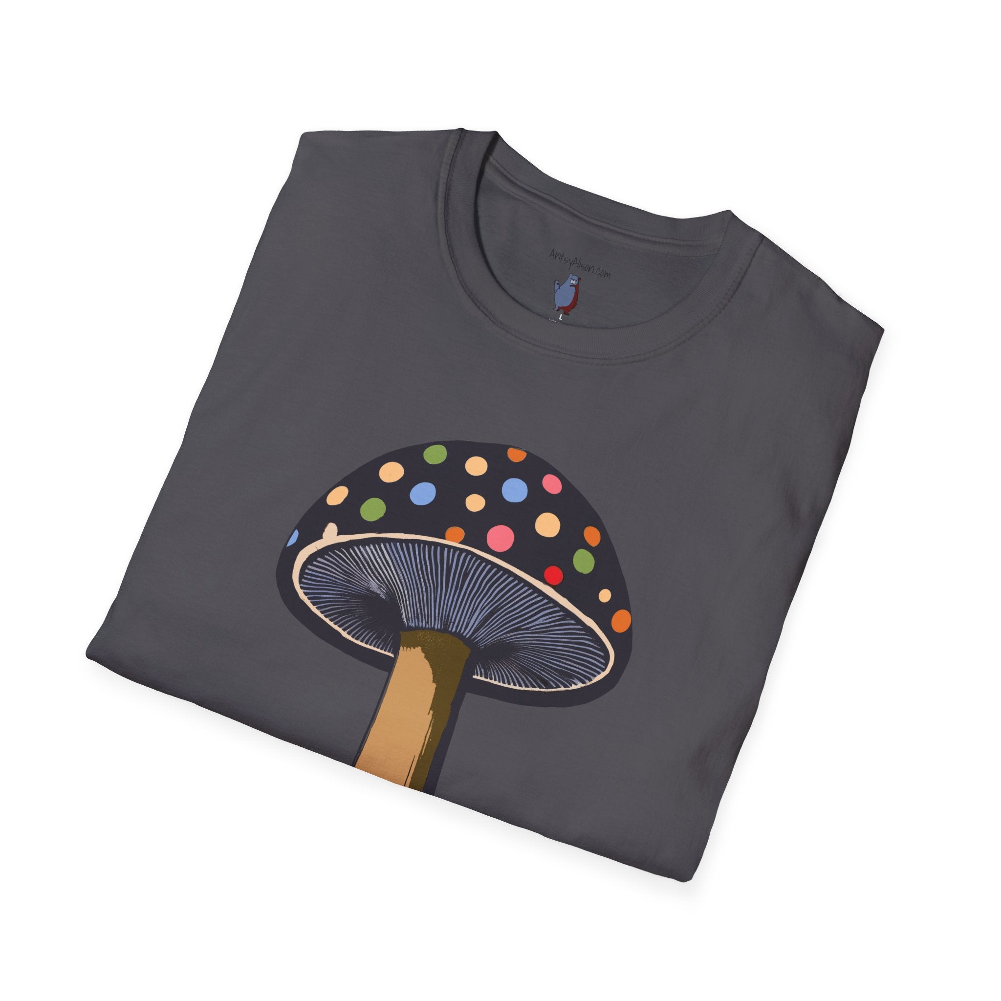 Multi Color Polka Dot Mushroom Graphic Art Tee - 100% Cotton T-Shirt