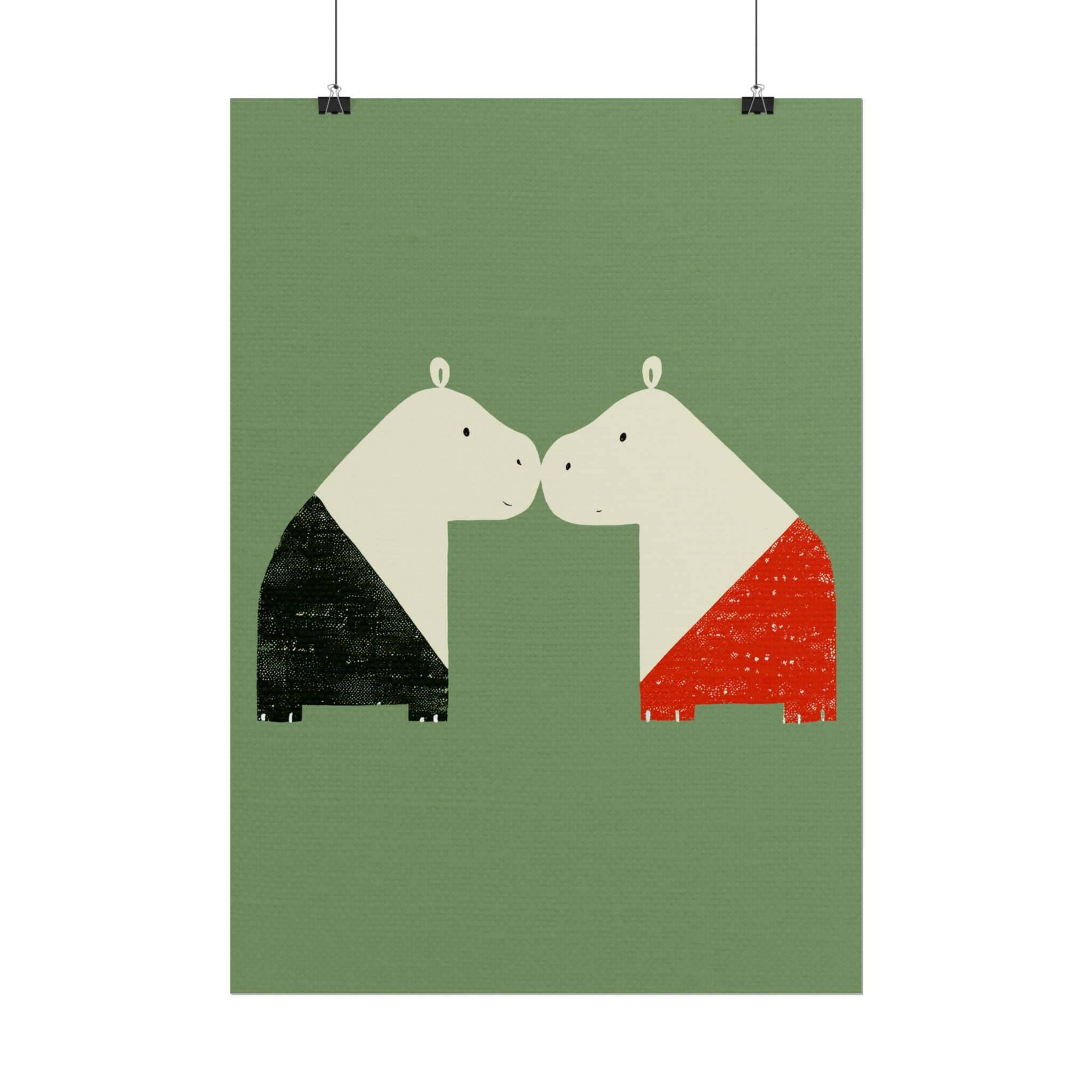 Animal Love Print Hippos Only Rolled Poster - Animals, Hippo, Valentines Day, Nature, Love