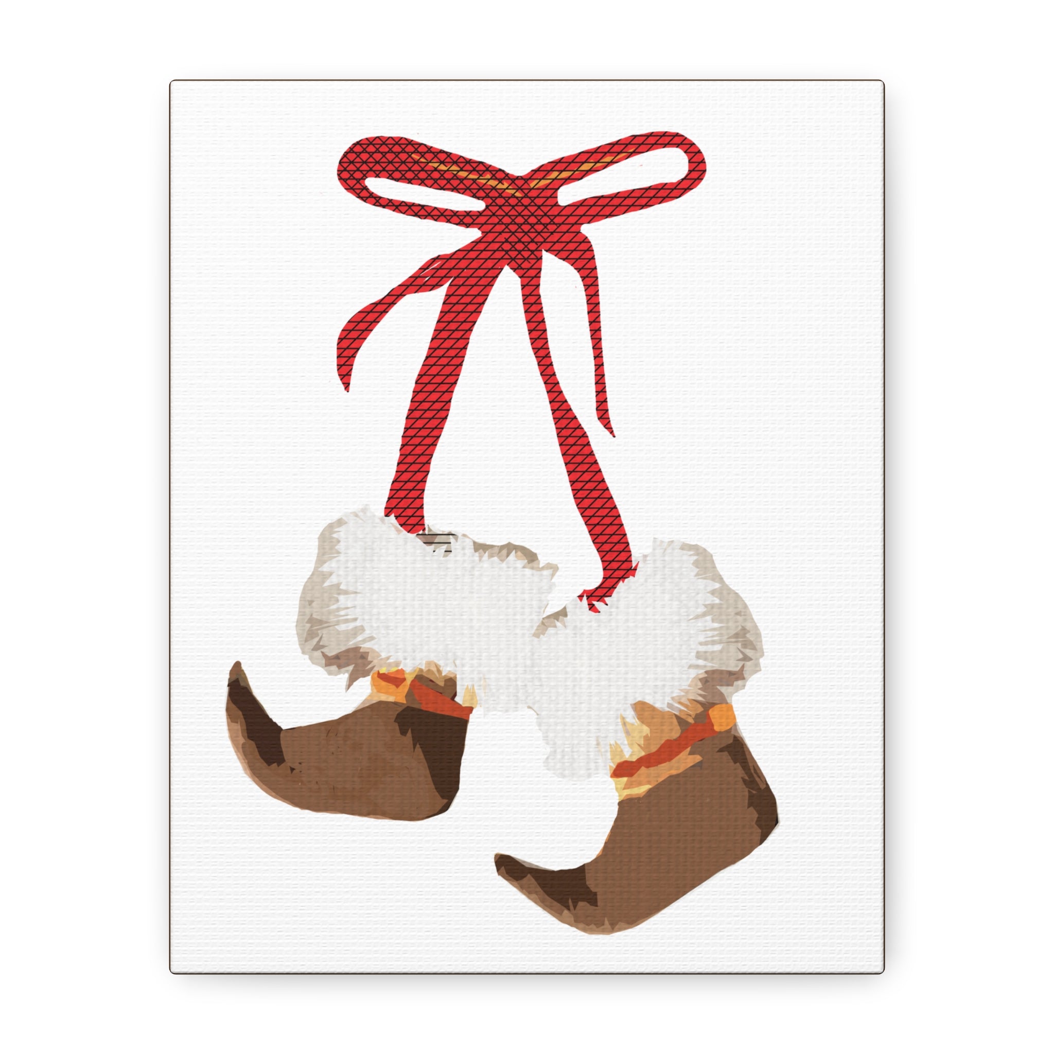 Midwest Mod Holiday Moccasin Fur Elf Shoes Print- Matte Canvas, Stretched, 1.25", holiday decor, Christmas, Santa, Wintergreen, Claus, Kirs Kringle