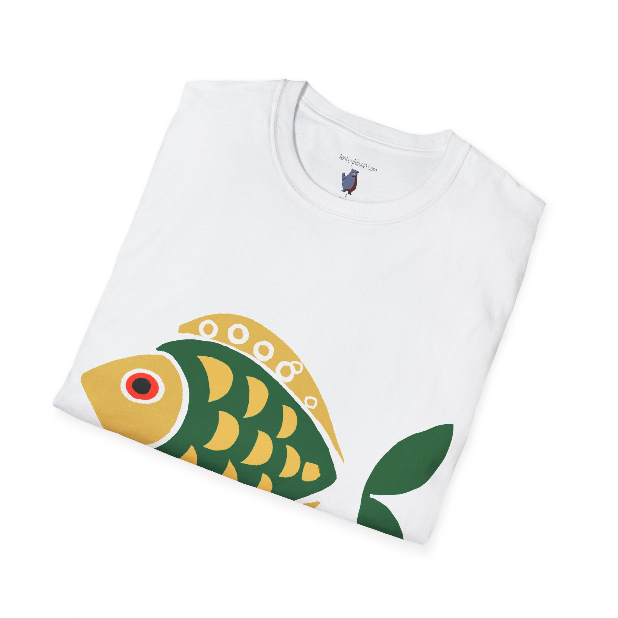 Retro Fish Graphic Art Tee - 100% Cotton T-Shirt