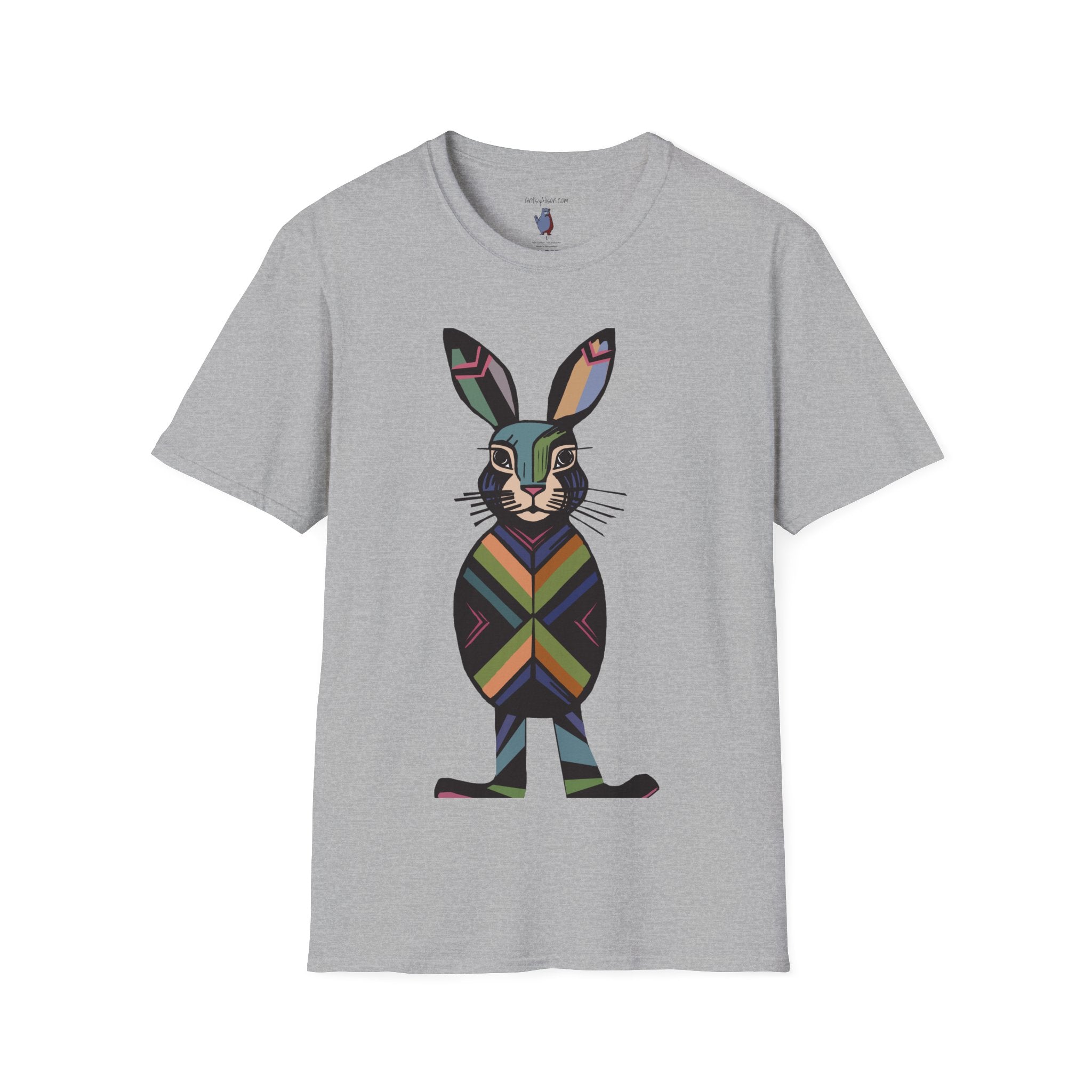 Striped Standing Bunny Rabbit - 100% Cotton T-Shirt