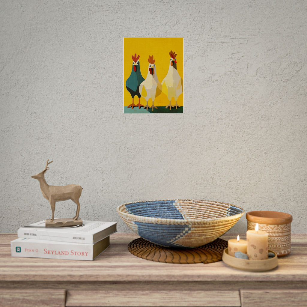 Midwest Modern Pop Art Chicken Trio Two Print Rolled Poster | Farmhouse Wall Art, Rustic Decor, Animal Print, Kitchen Decor, Gift For Chicken Lovers