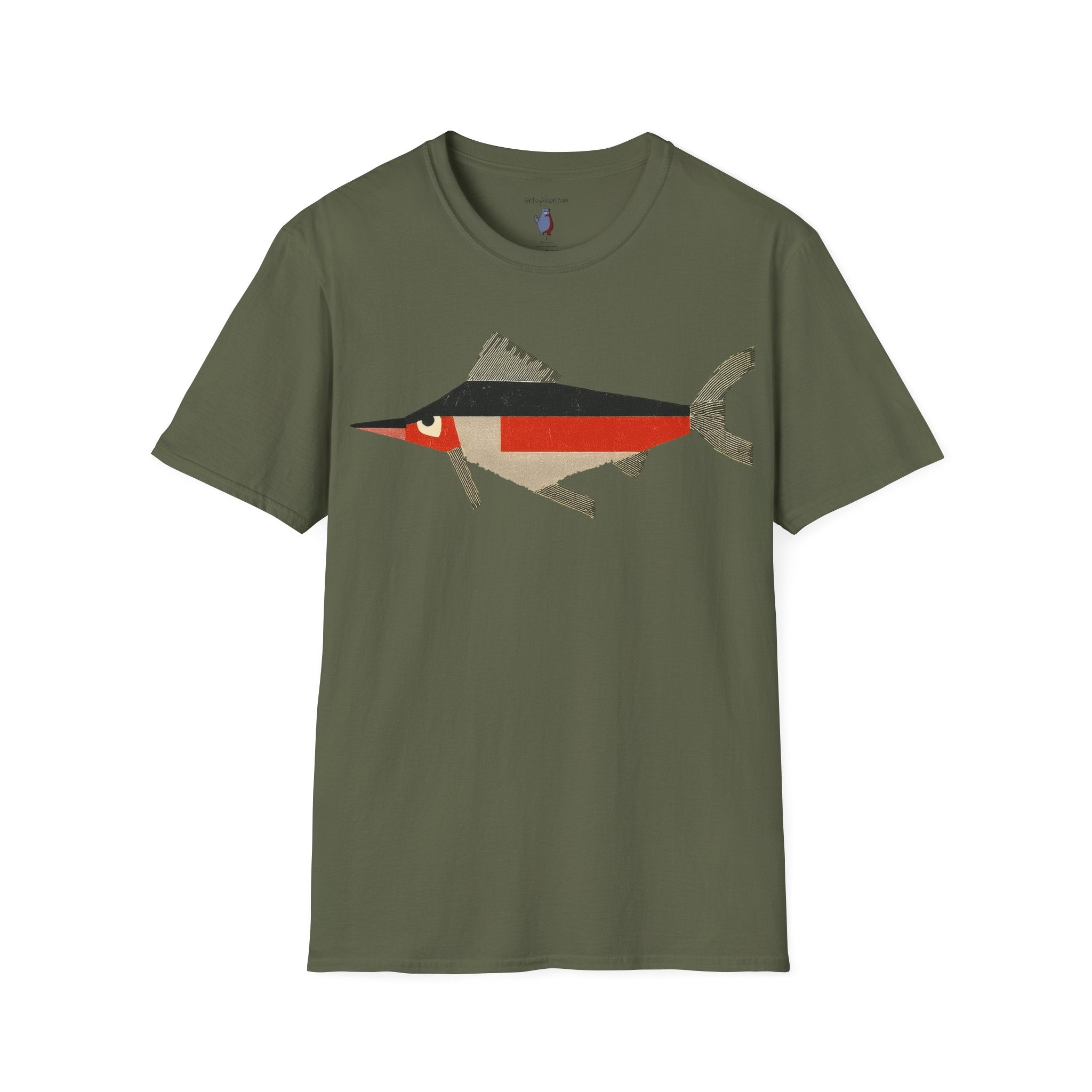 Mod Mad Swordfish Fish Graphic Art Tee - 100% Cotton T-Shirt