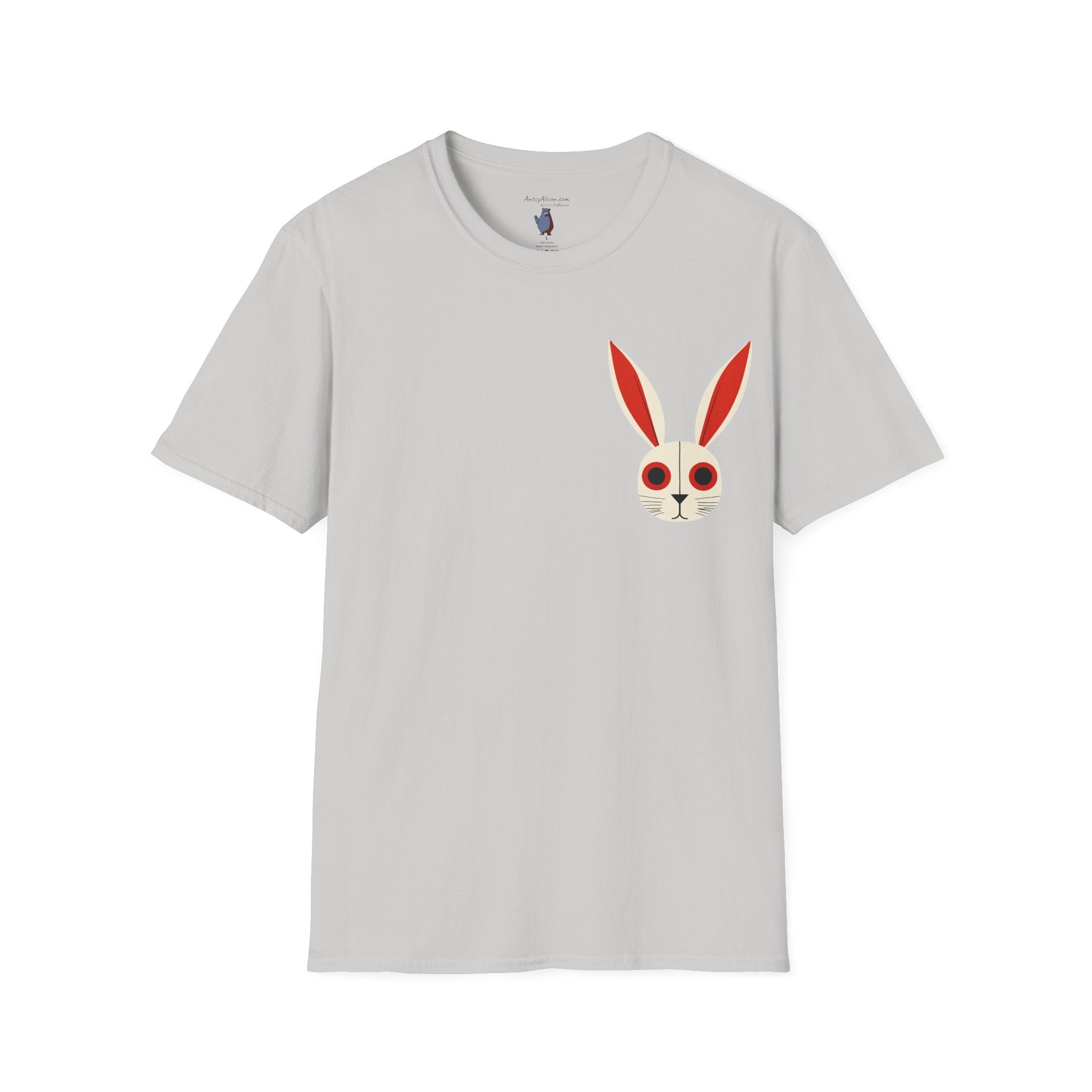 Midwest Modern Pop Iconic Bunny Head  - 100% Cotton Graphic Tee - animal lovers, bunny, rabbit, red, white