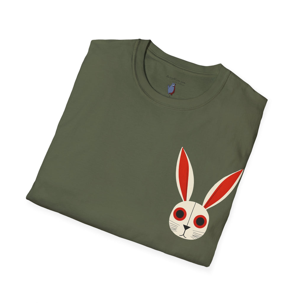 Midwest Modern Pop Iconic Bunny Head  - 100% Cotton Graphic Tee - animal lovers, bunny, rabbit, red, white