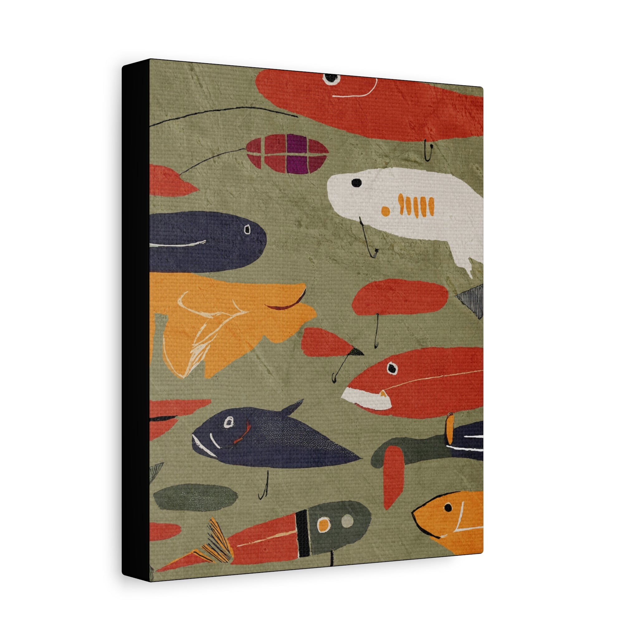 Vintage Fishing Lures #1 Cabin Pop Art Print - Matte Canvas, Stretched, 1.25" -  home decor, wall art, fishing, vintage, cabin, cottage, shabby