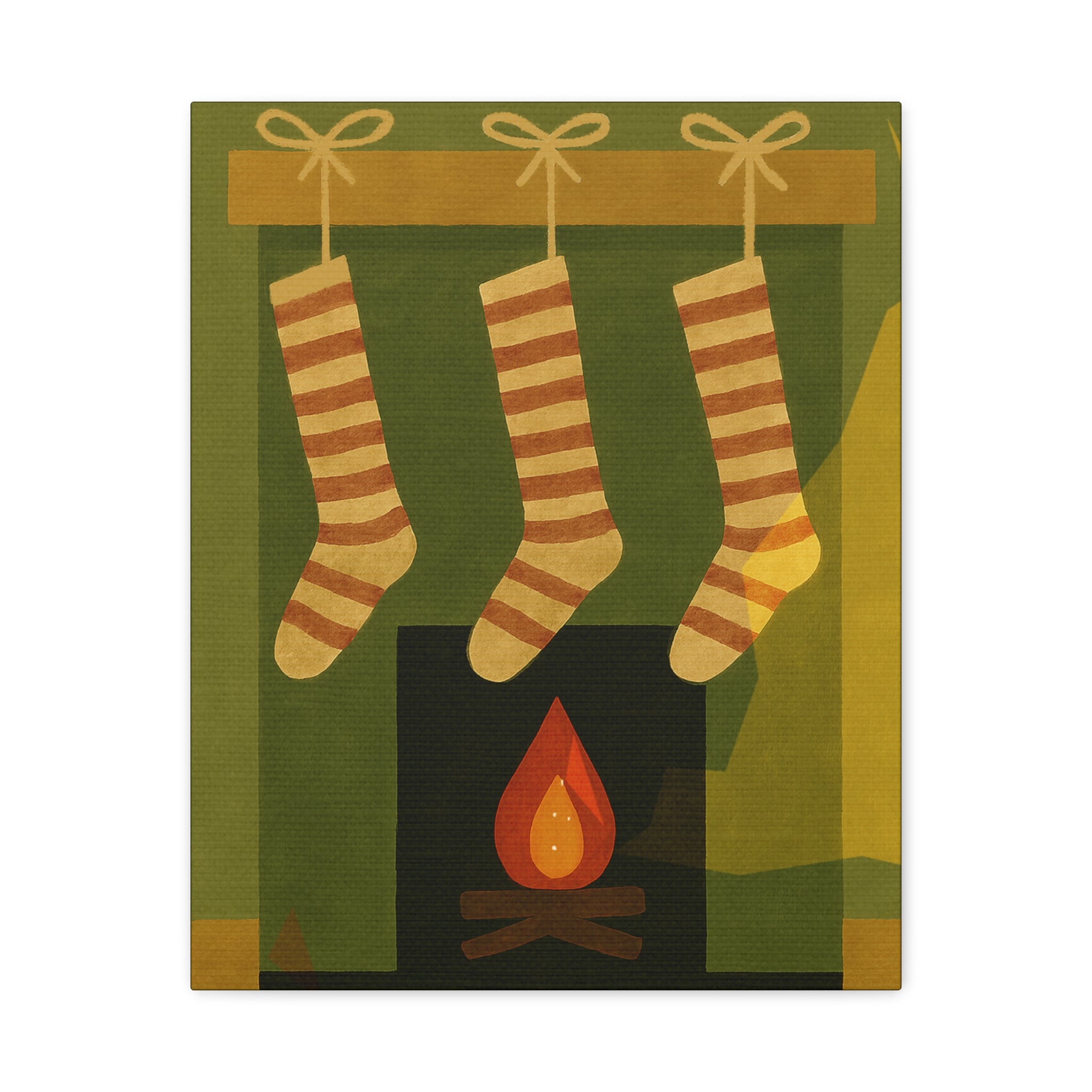Midwest Mod Seasonal Christmas Art Print - Stockings on Mantel - Matte Canvas, Stretched, 1.25"