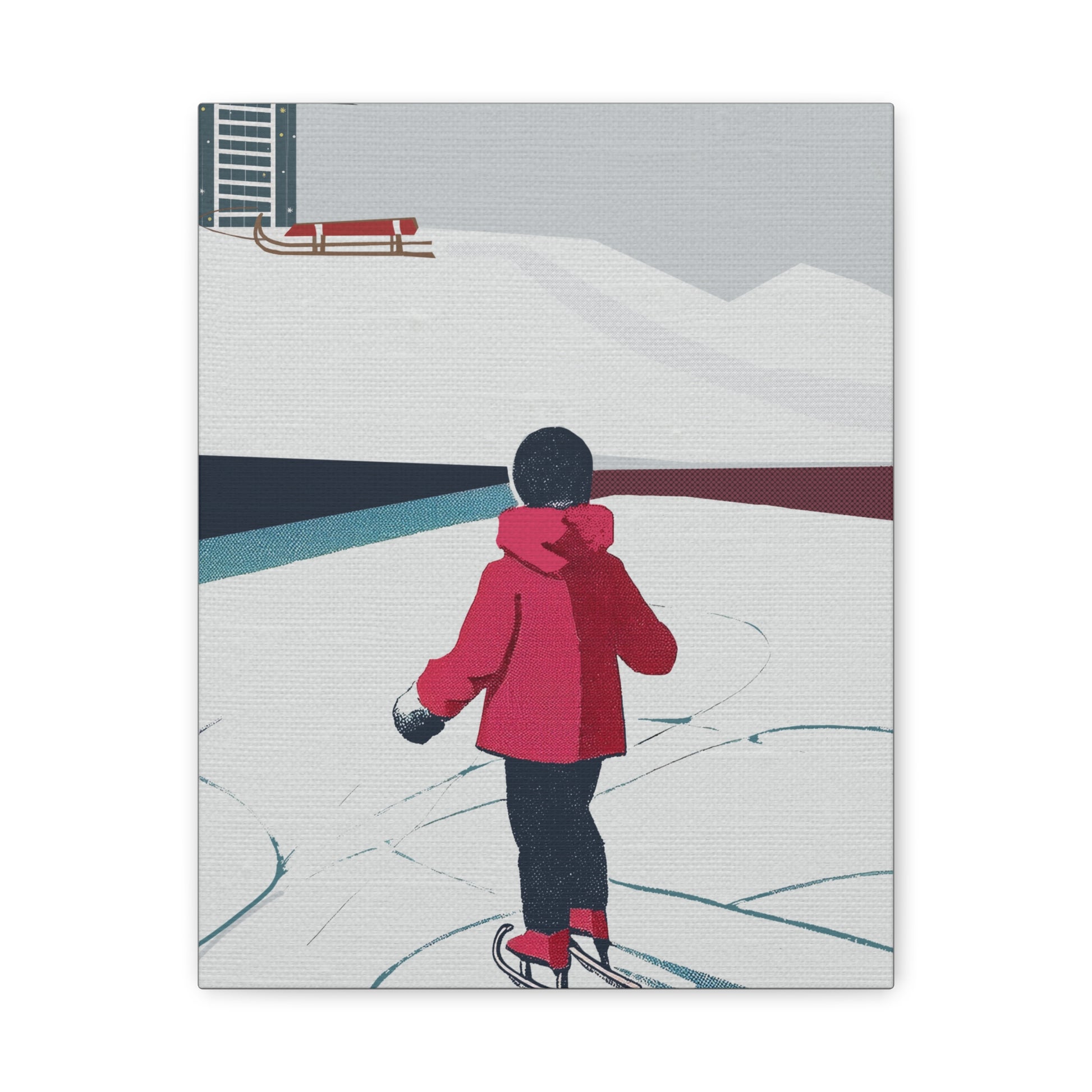 Midwest Mod To Skate or To Sled Winter Art Print - Matte Canvas, Stretched, 1.25"