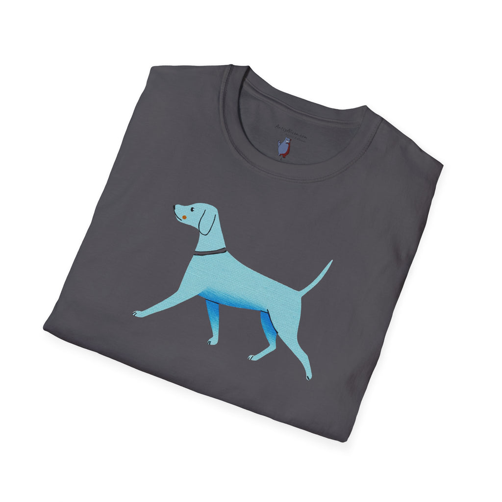 Midwest Modern Walking Blue Dog - 100% Cotton Graphic Tee - animal lovers, dogs, canines, blue