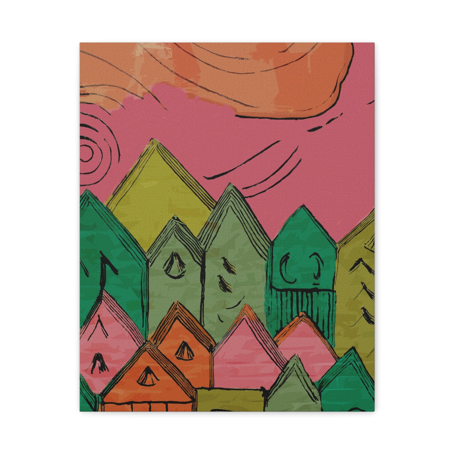 Little Pink Houses Modern Graphic Art Print - Matte Canvas, Stretched, 1.25"