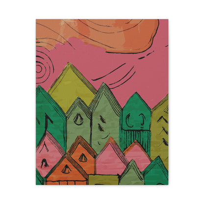 Little Pink Houses Modern Graphic Art Print - Matte Canvas, Stretched, 1.25"