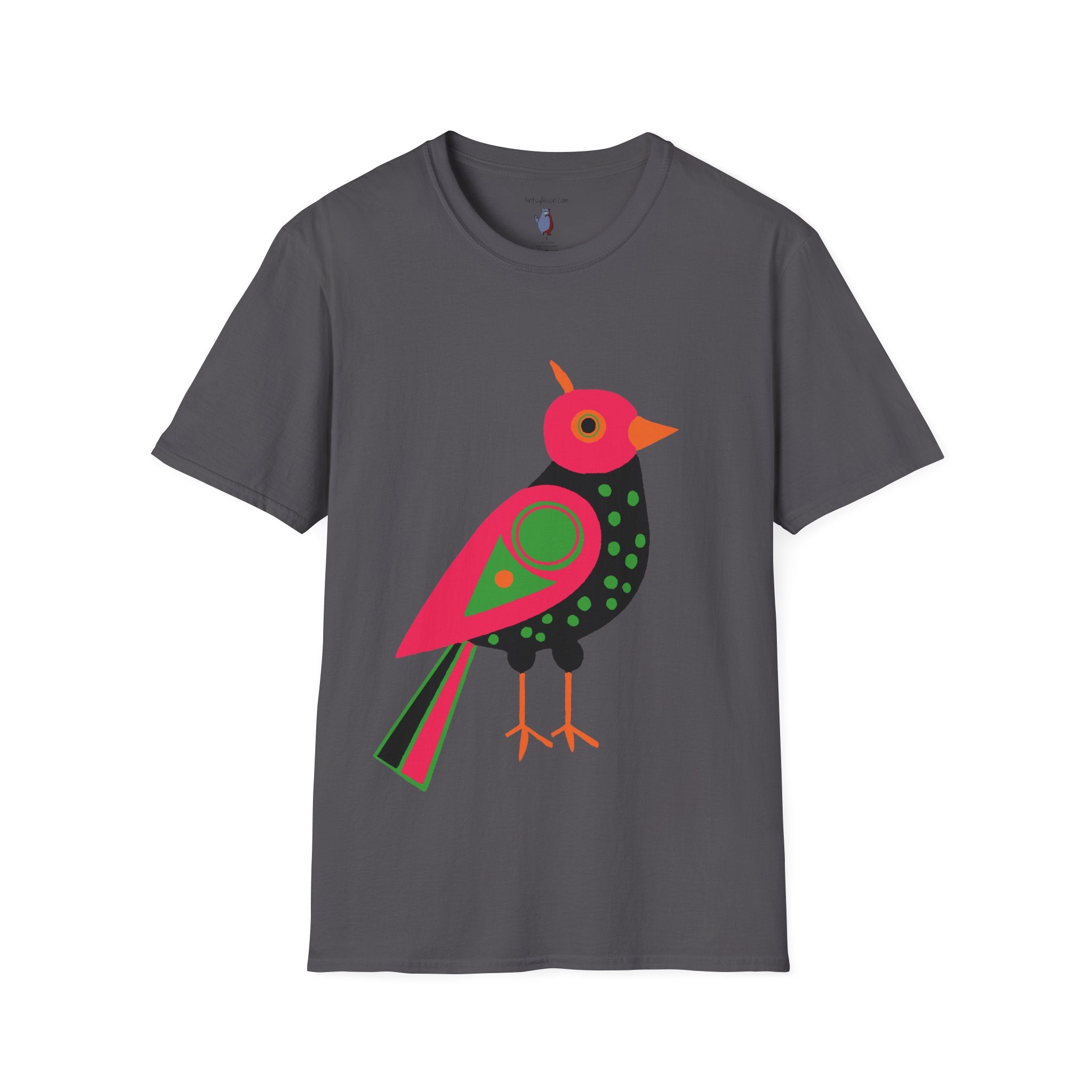Midwest Modern Serious Pink & Black Bird Art Tee - 100% Cotton T-Shirt