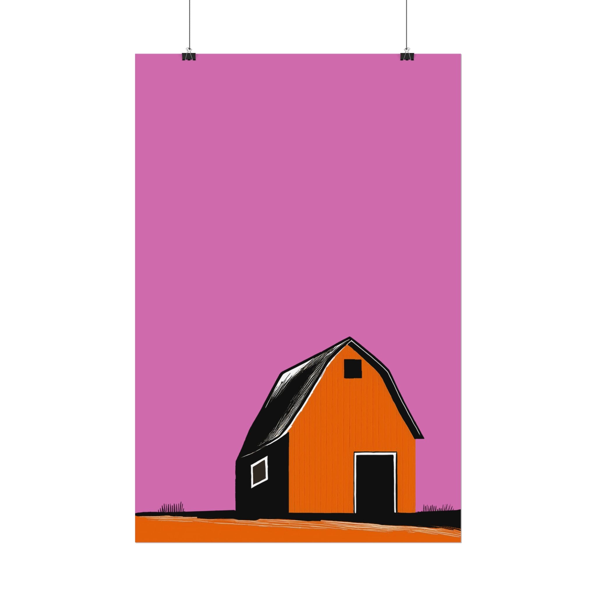 Midwest Modern Prairie Orange Barn Landscape Rolled Poster | Wall Art, Midwest Mod, Prairie, Landscape, Barn