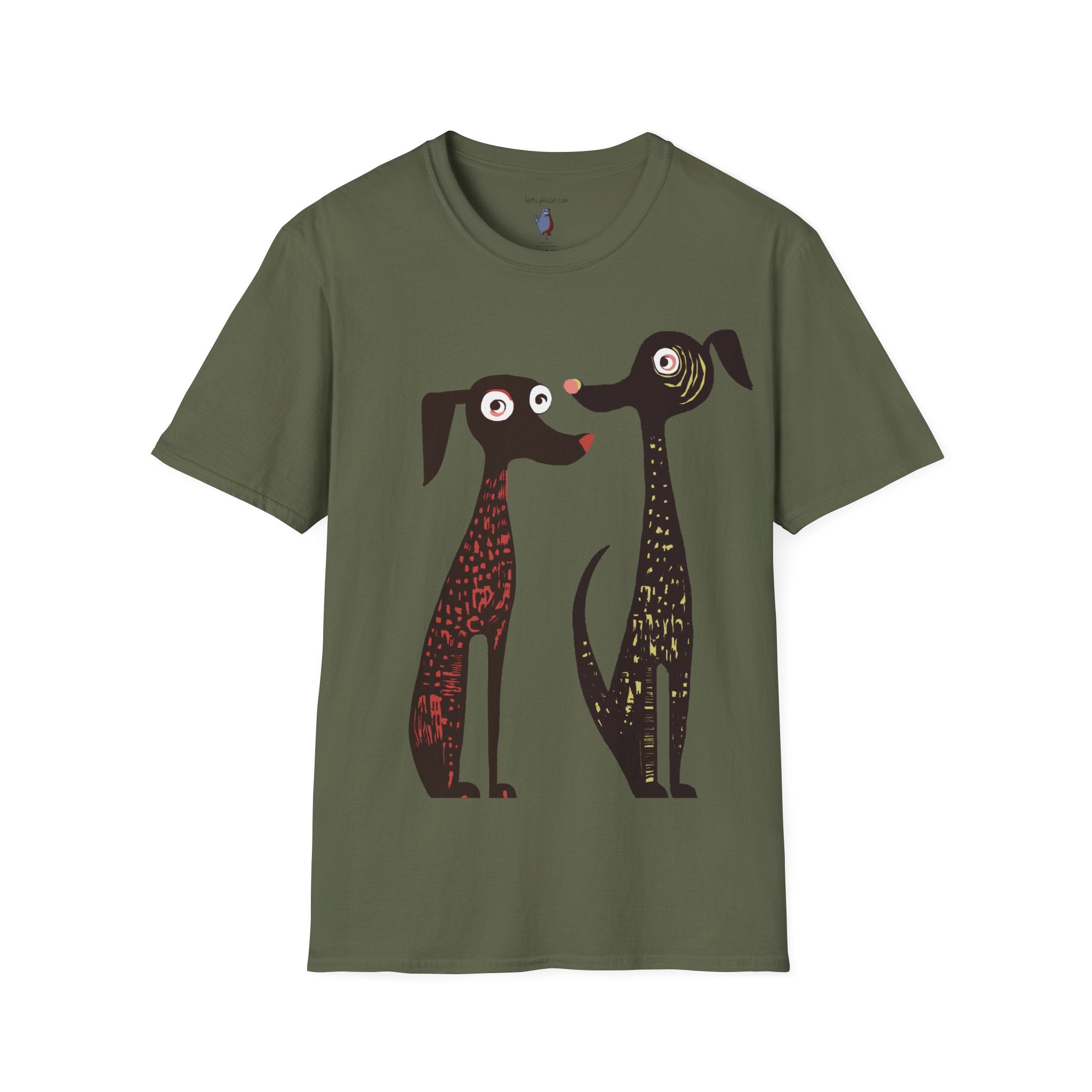 Retro Dog Duo Graphic Art Unisex T-Shirt - 100% Cotton