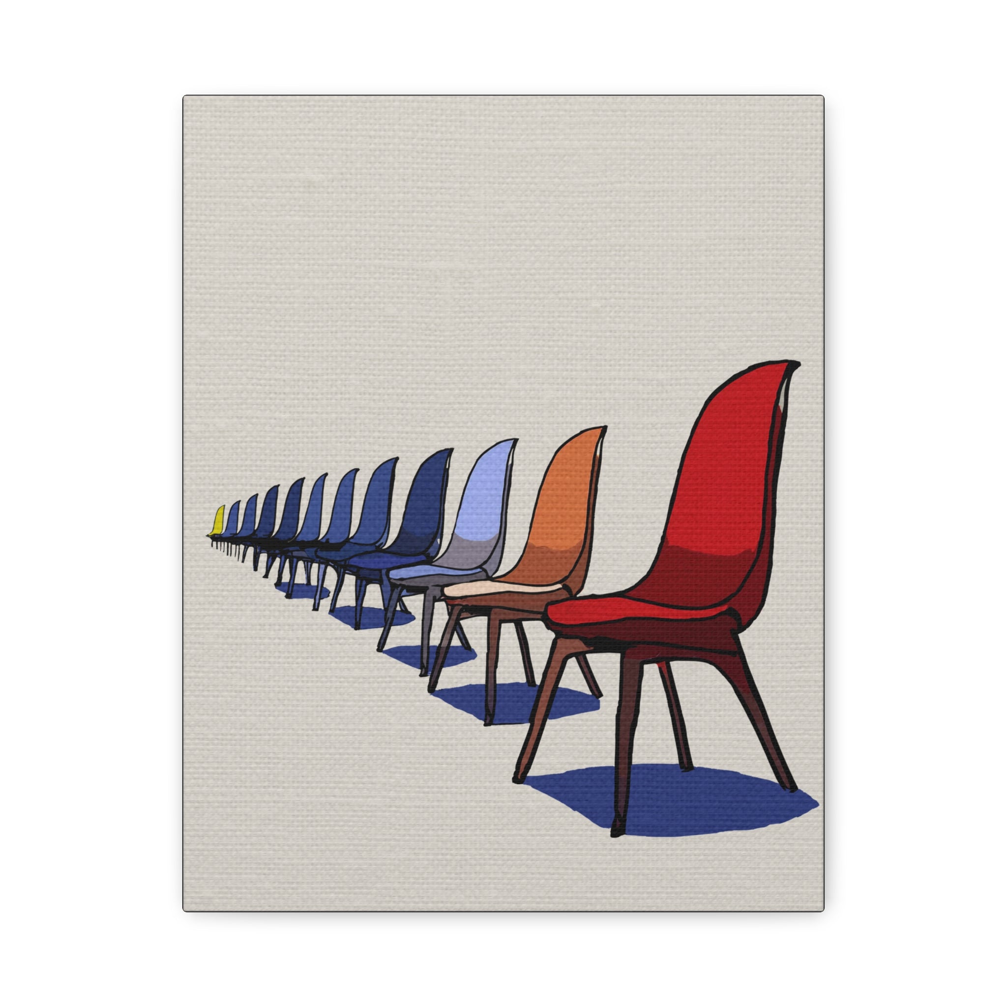 Midwest Modern Pop Art Style Mod Chairs in a Row Print - Matte Canvas, Stretched, 1.25"