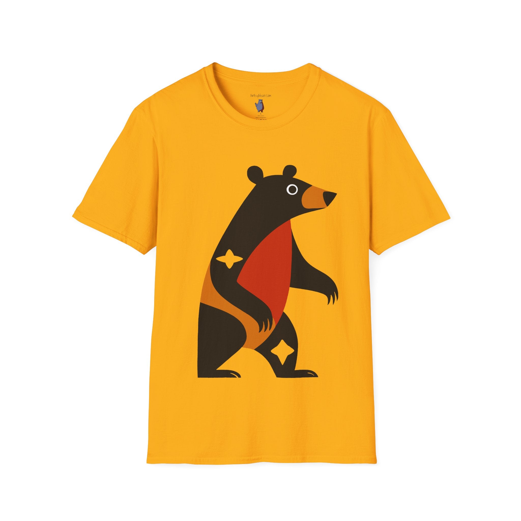 Mod Diamond Black Bear Graphic Art Tee - 100% Cotton T-Shirt