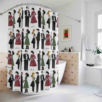 Vintage Retro Couples in Love Graphic Art Shower Curtain