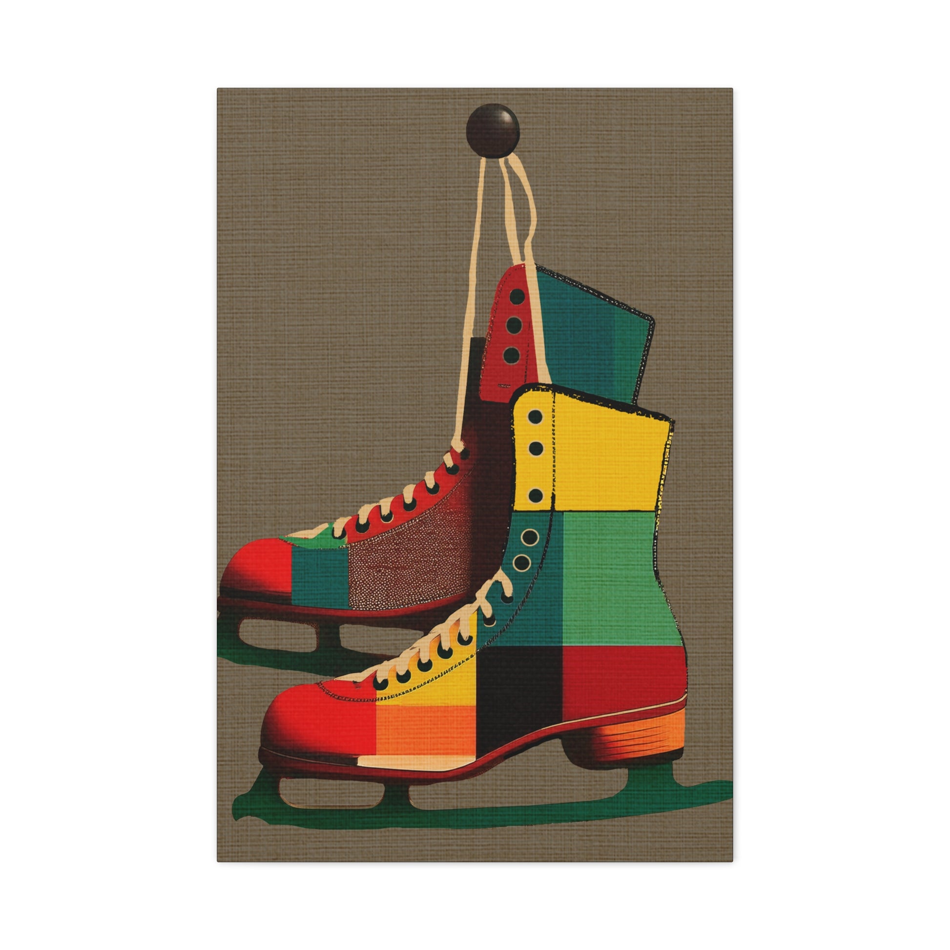 Midwest Mod Seasonal Winter Art Print Pair of Ice Skates in Plaid - Matte Canvas, Stretched, 1.25"