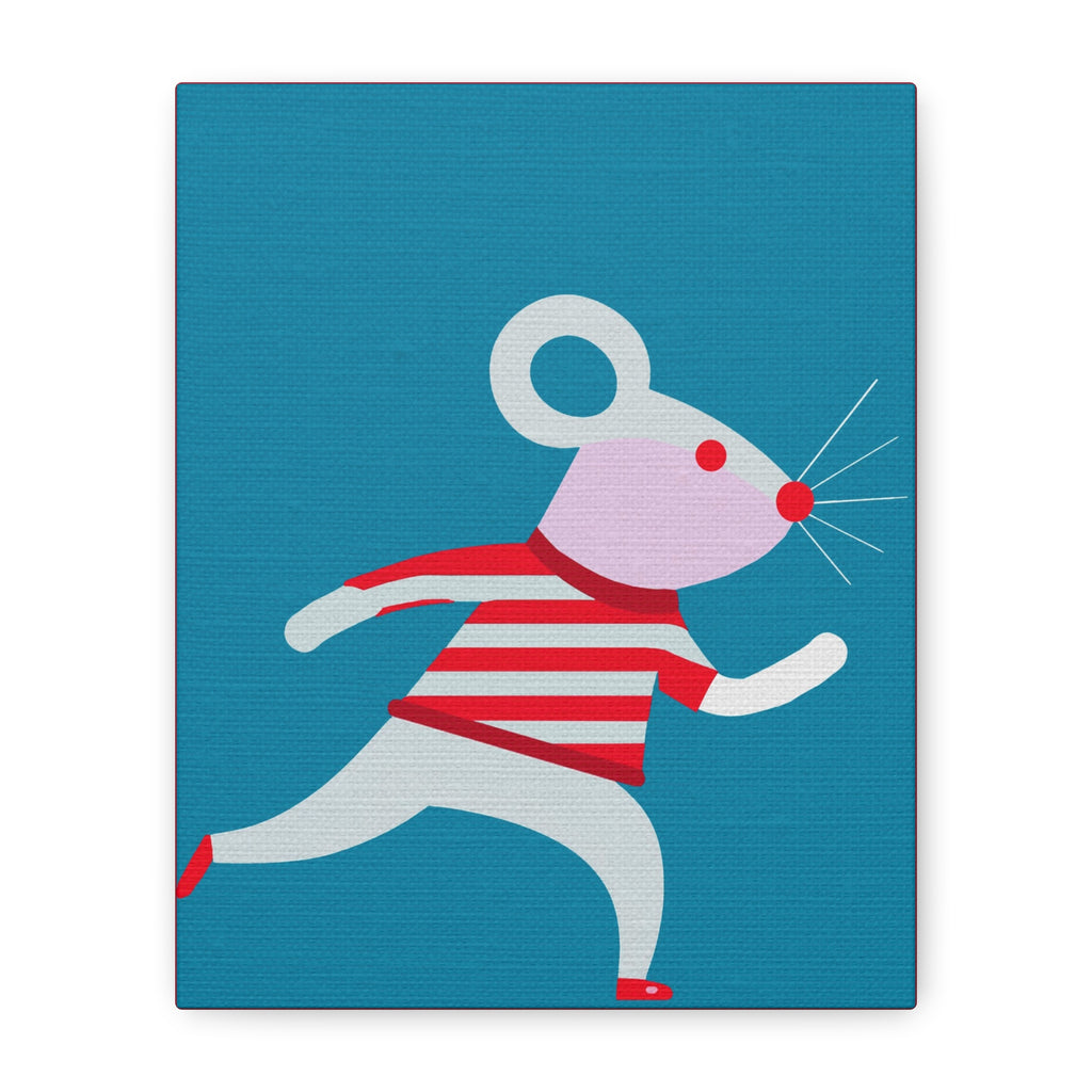 Midwest Modern Running Mouse Print - Matte Canvas, Stretched, 1.25" - nursery, wall decor, fun art, stripes, bold, kids decor
