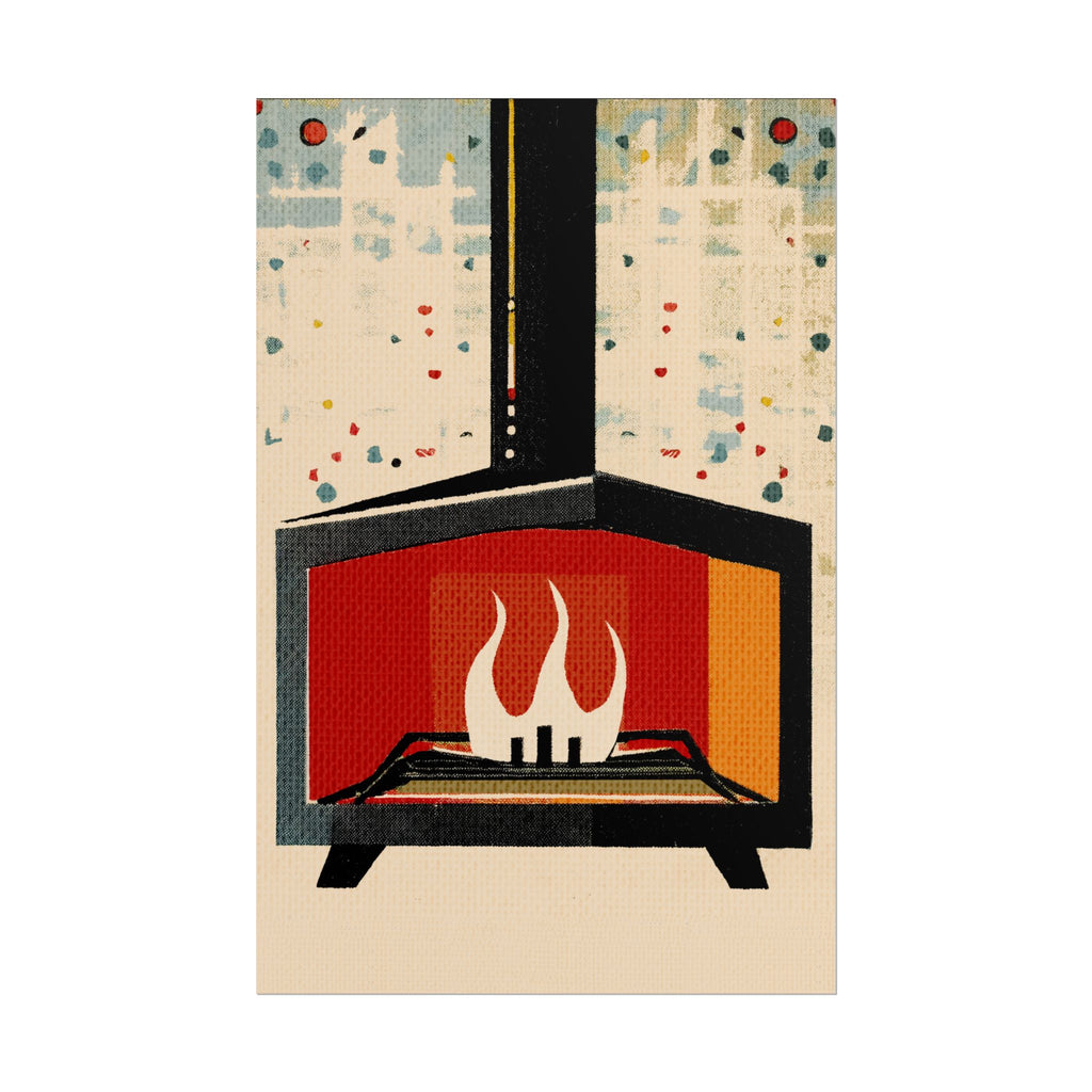 Mid Century Modern Fireplace Art Print Rolled Poster | Wall Art, Midwest Mod