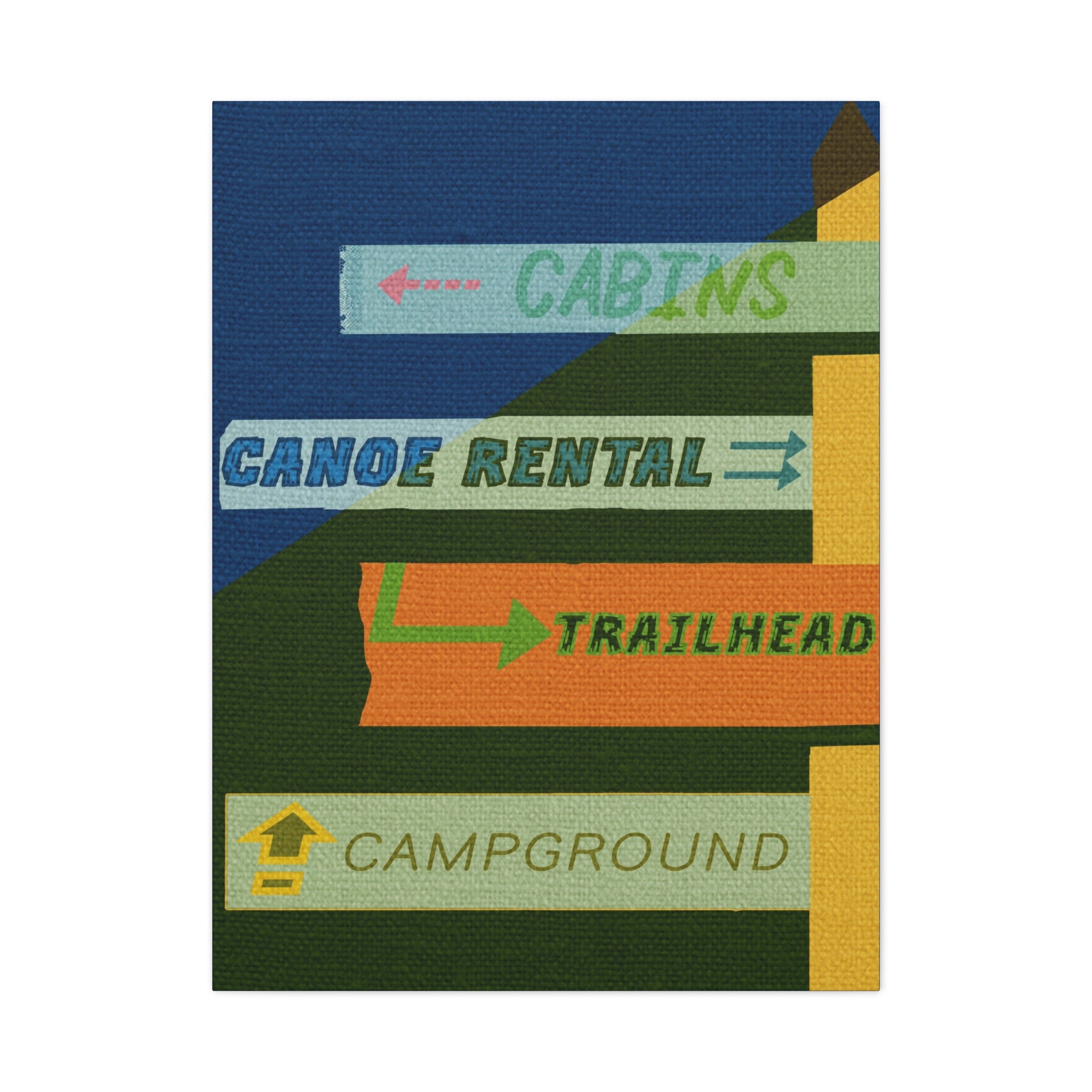 Midwest Modern Campy Campground Directional Sign  Art Print - Matte Canvas, Stretched, 1.25" -  home decor, wall art, space, camp, cabin, cottage