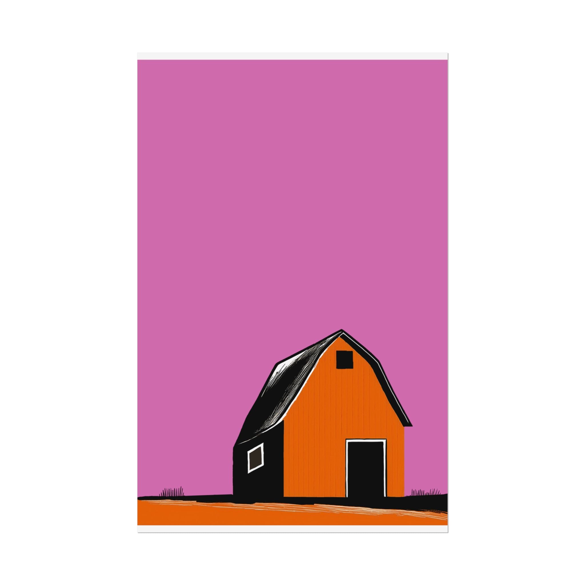 Minimalist Orange Barn Poster — Modern Farmhouse Wall Art
