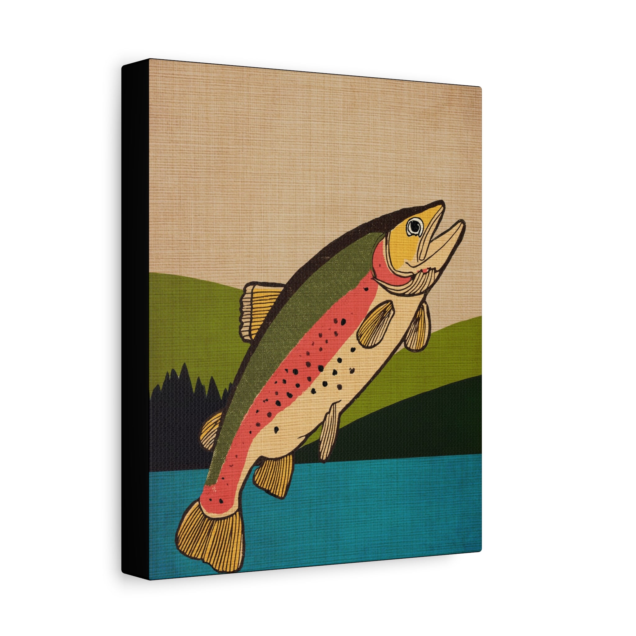 Vintage Lake Trout Cabin Pop Art Print - Matte Canvas, Stretched, 1.25" -  home decor, wall art, fishing, trout, vintage, cabin, cottage, shabby