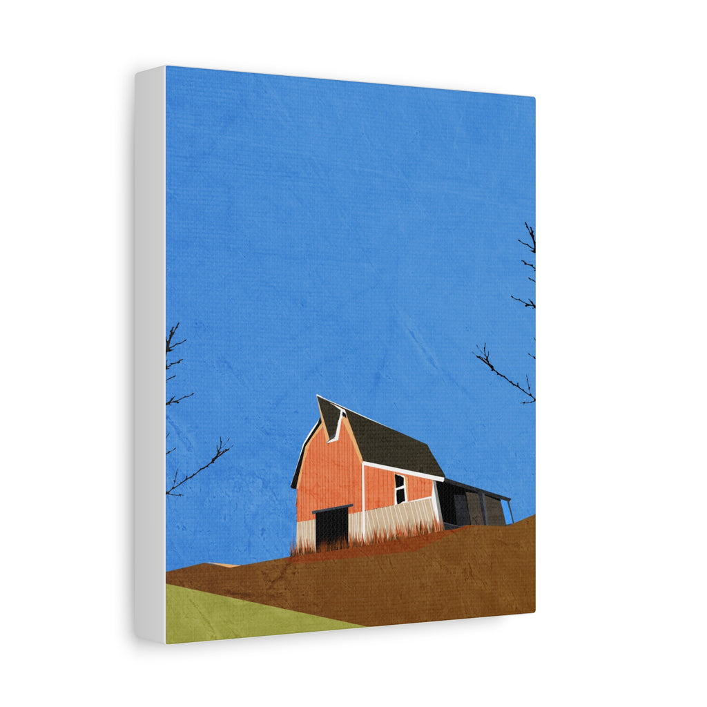 Midwest Modern Prairie Pink Barn Landscape - Matte Canvas, Stretched, 1.25"
