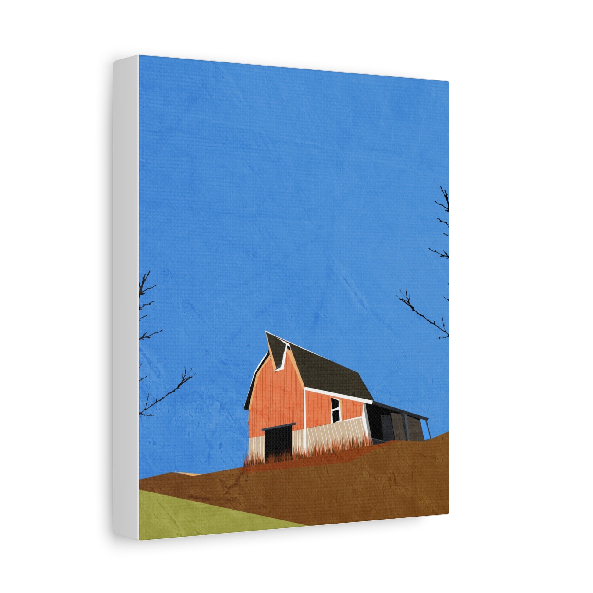 Midwest Modern Prairie Pink Barn Landscape - Matte Canvas, Stretched, 1.25"