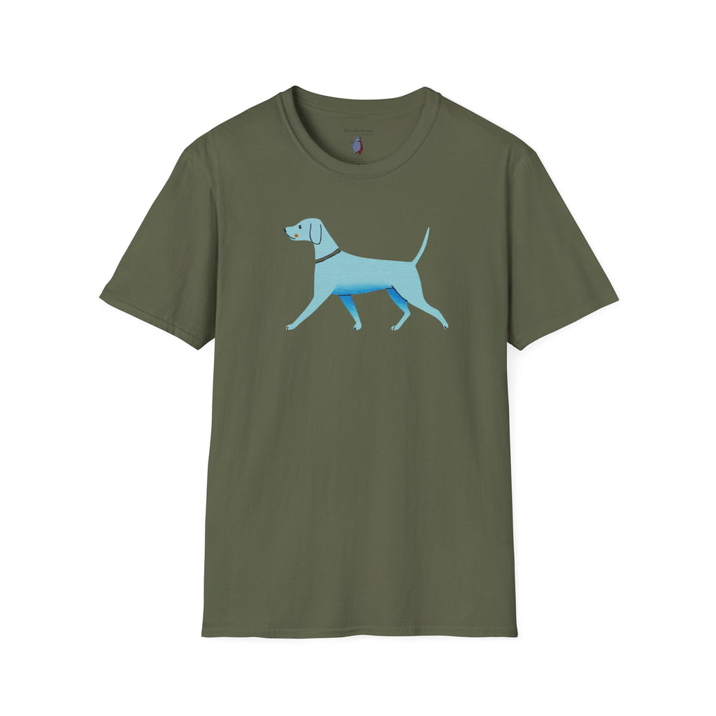 Midwest Modern Walking Blue Dog - 100% Cotton Graphic Tee - animal lovers, dogs, canines, blue