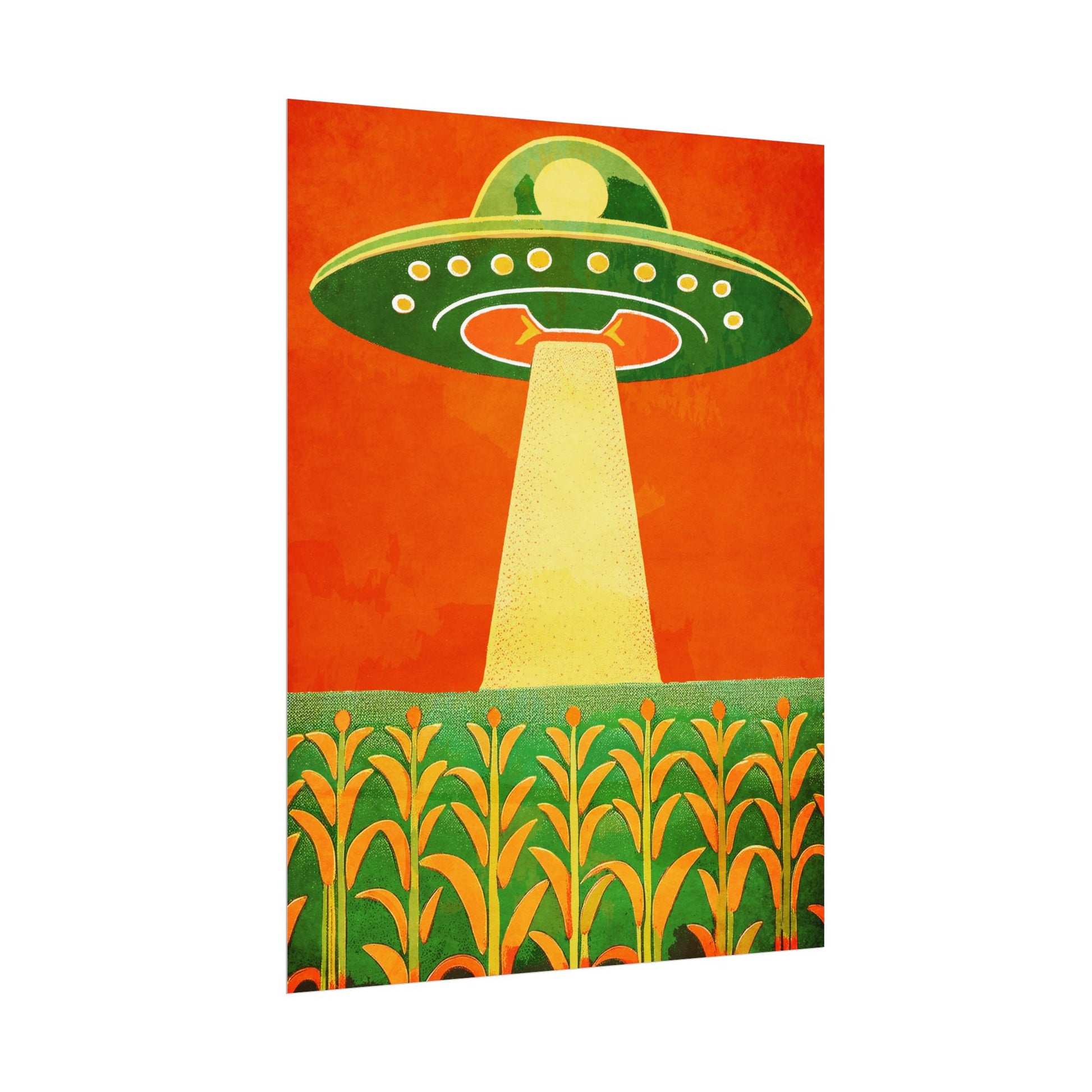 Midwest Modern UFO and Corn Art Print Rolled Poster | Wall Art, Midwest Mod, Prairie, UFO, UAP, Aliens, Cornfield, Martians