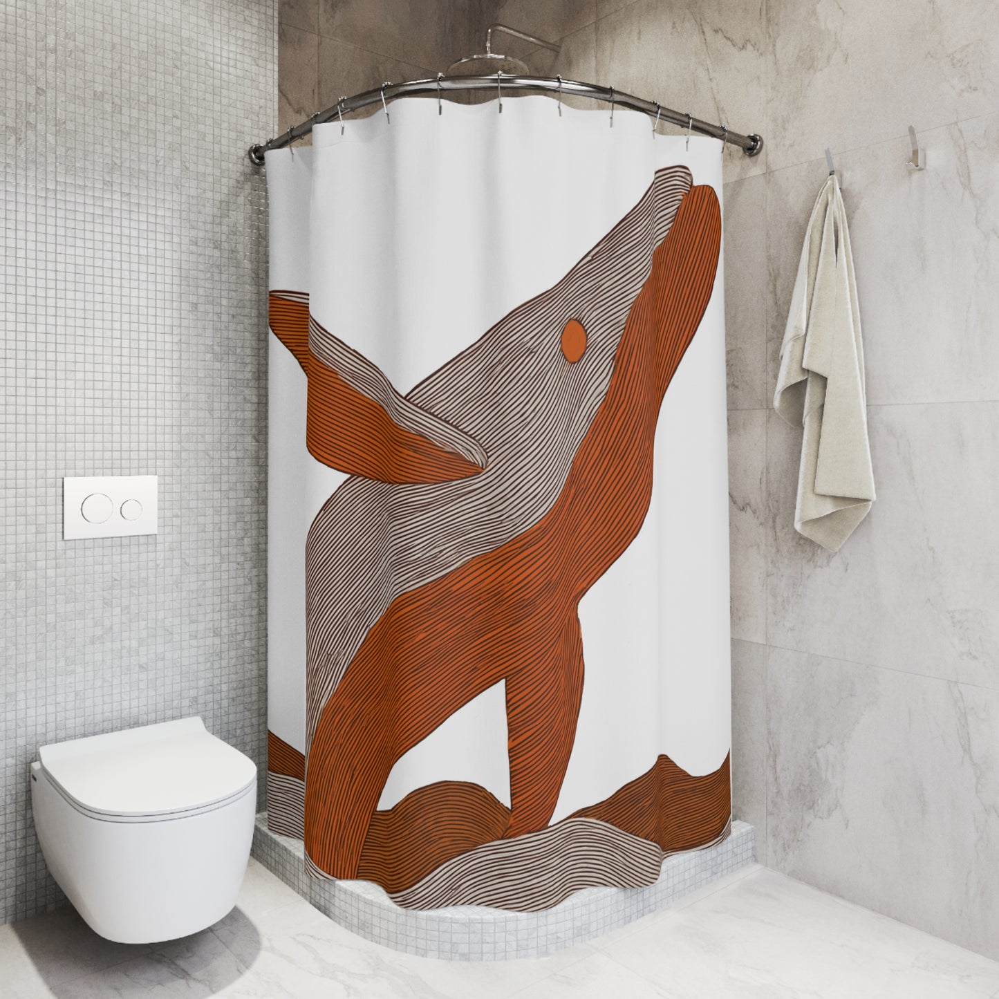 Graphic Illustration Style Leaping Whale Shower Curtain