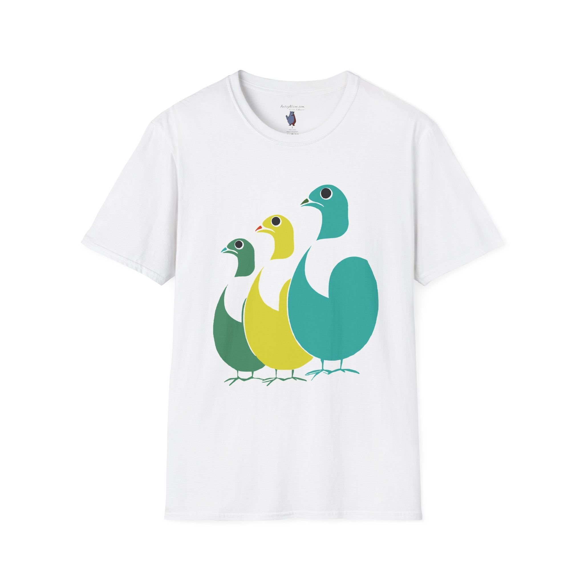 Midwest Modern Pop Art Partridge Trio in Blues - 100% Cotton Graphic Tee - animal lovers, cute, partridge, bird