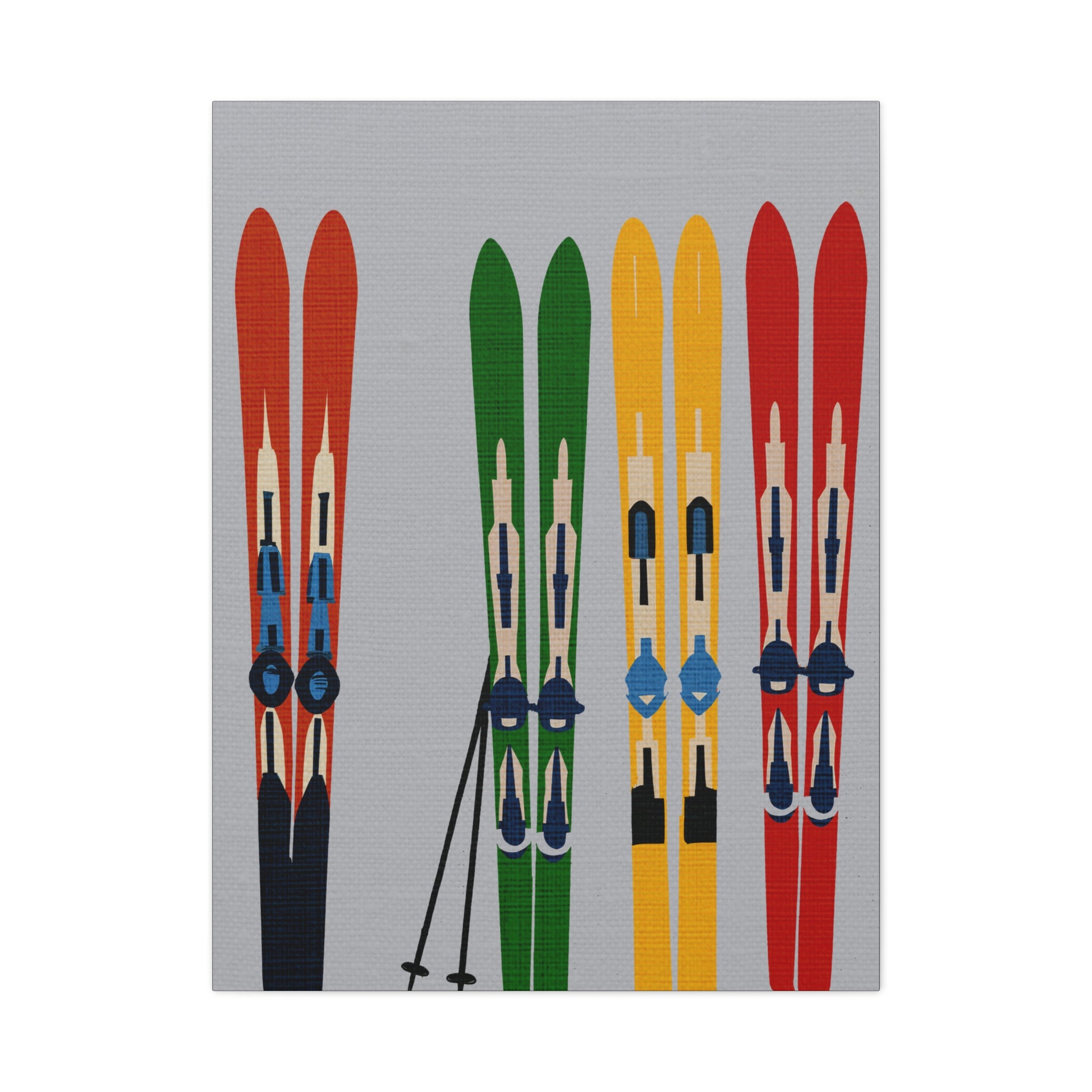 Midwest Mod Seasonal Winter Art Print Skis on Display - Matte Canvas, Stretched, 1.25"